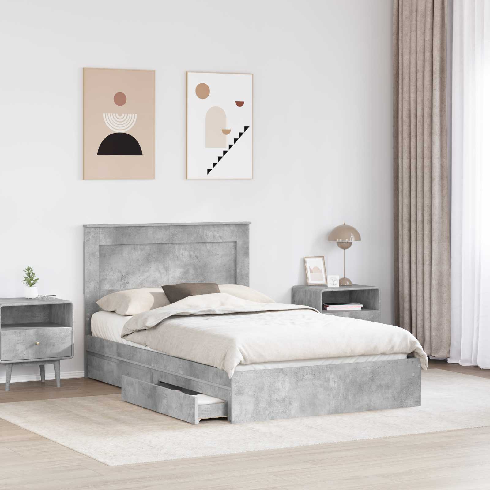 Krevet s od storage s uzglavljem Betonski sivi 135 x 190 cm