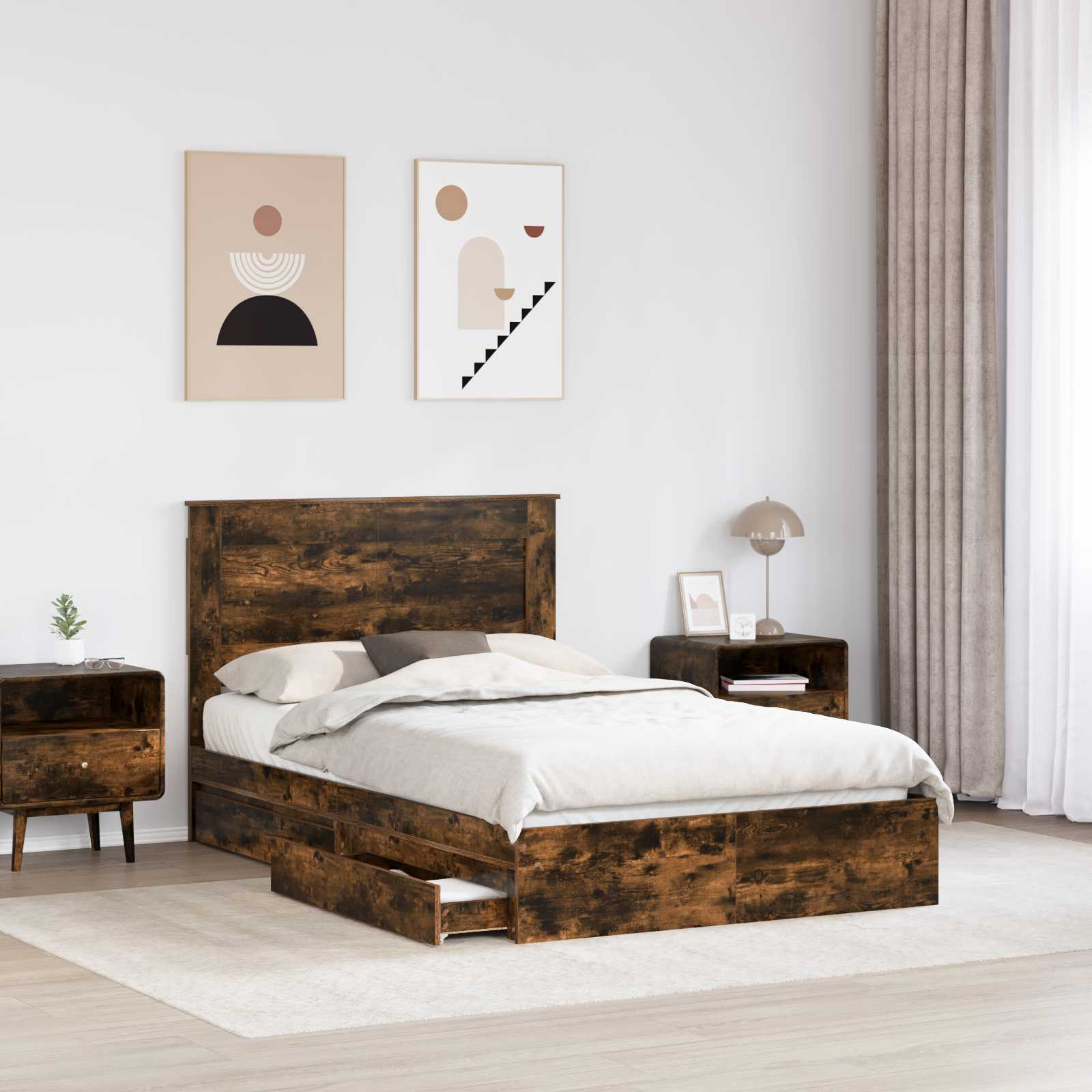 Krevet s od storage s uzglavljem Dimljeni hrast 135 x 190 cm