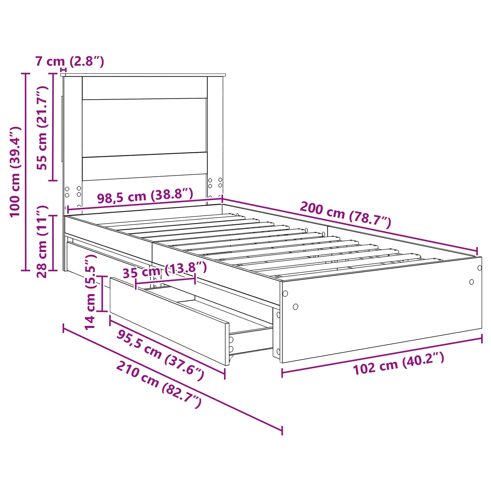 Krevet s od storage Sonoma hrast 100 x 200 cm Konstruirano drvo