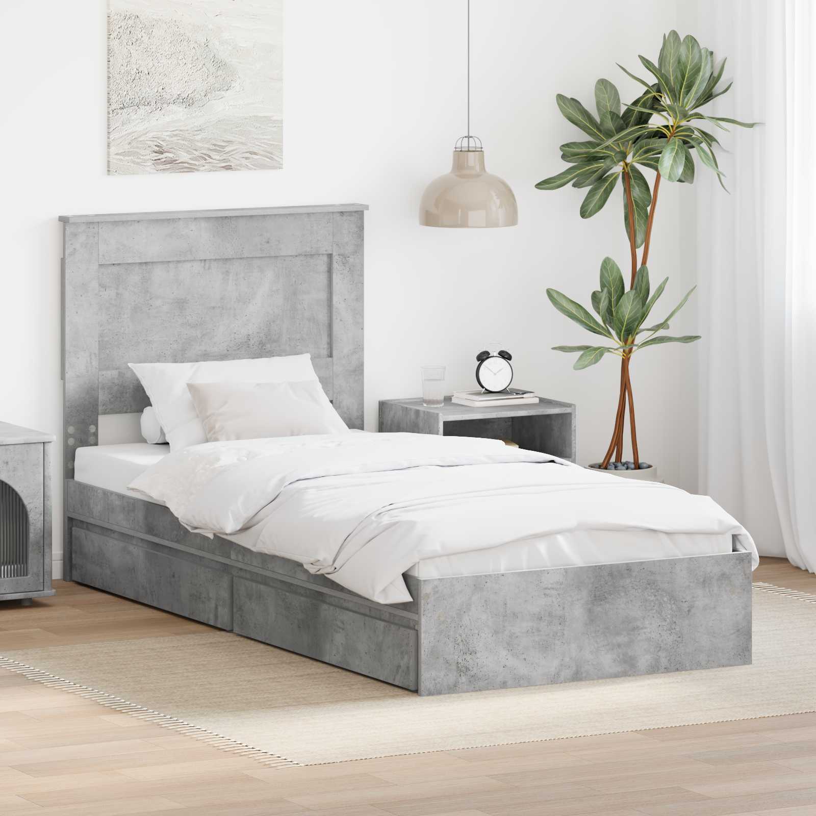Krevet s od storage s uzglavljem Betonski sivi 100 x 200 cm
