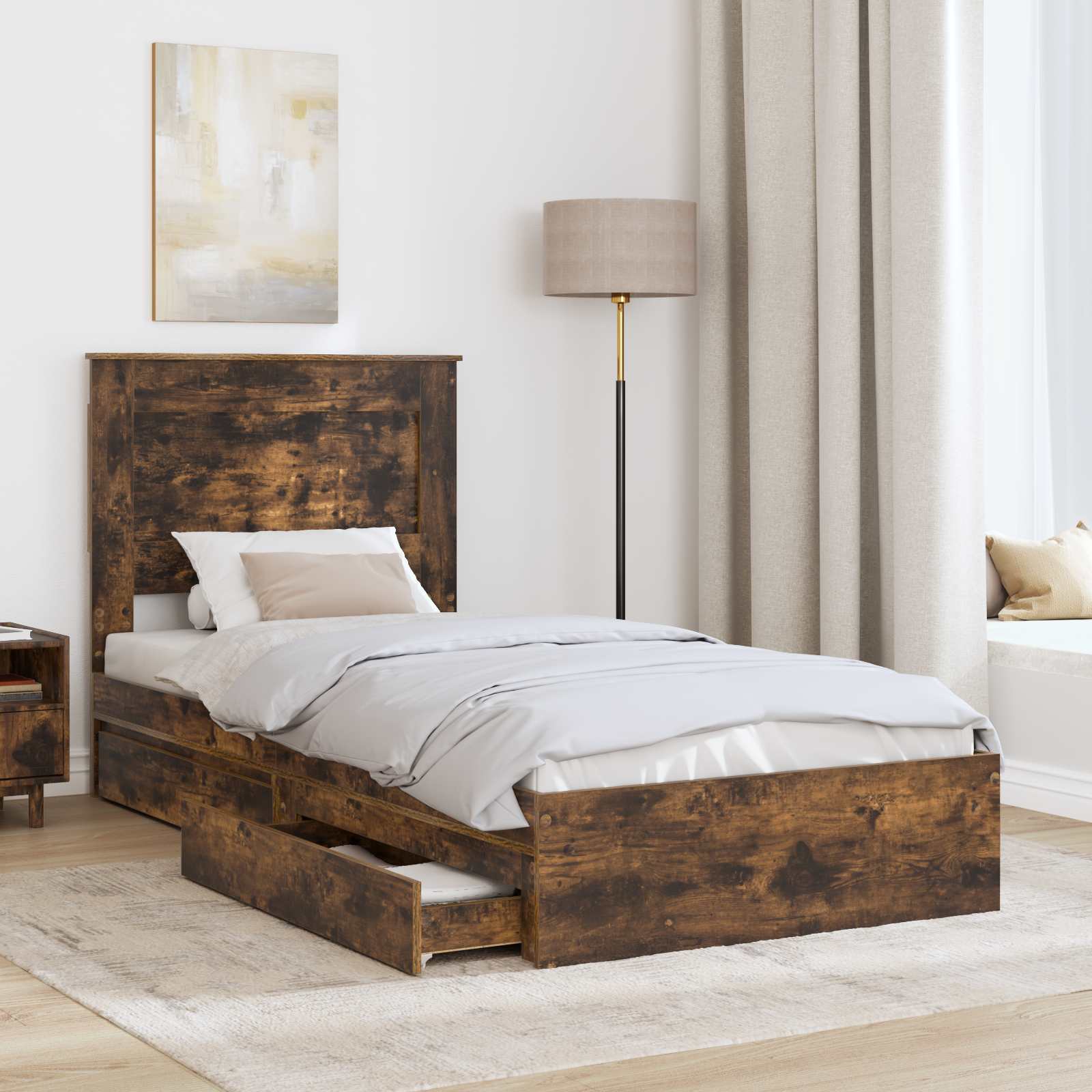 Krevet s od storage s uzglavljem Dimljeni hrast 90 x 190 cm