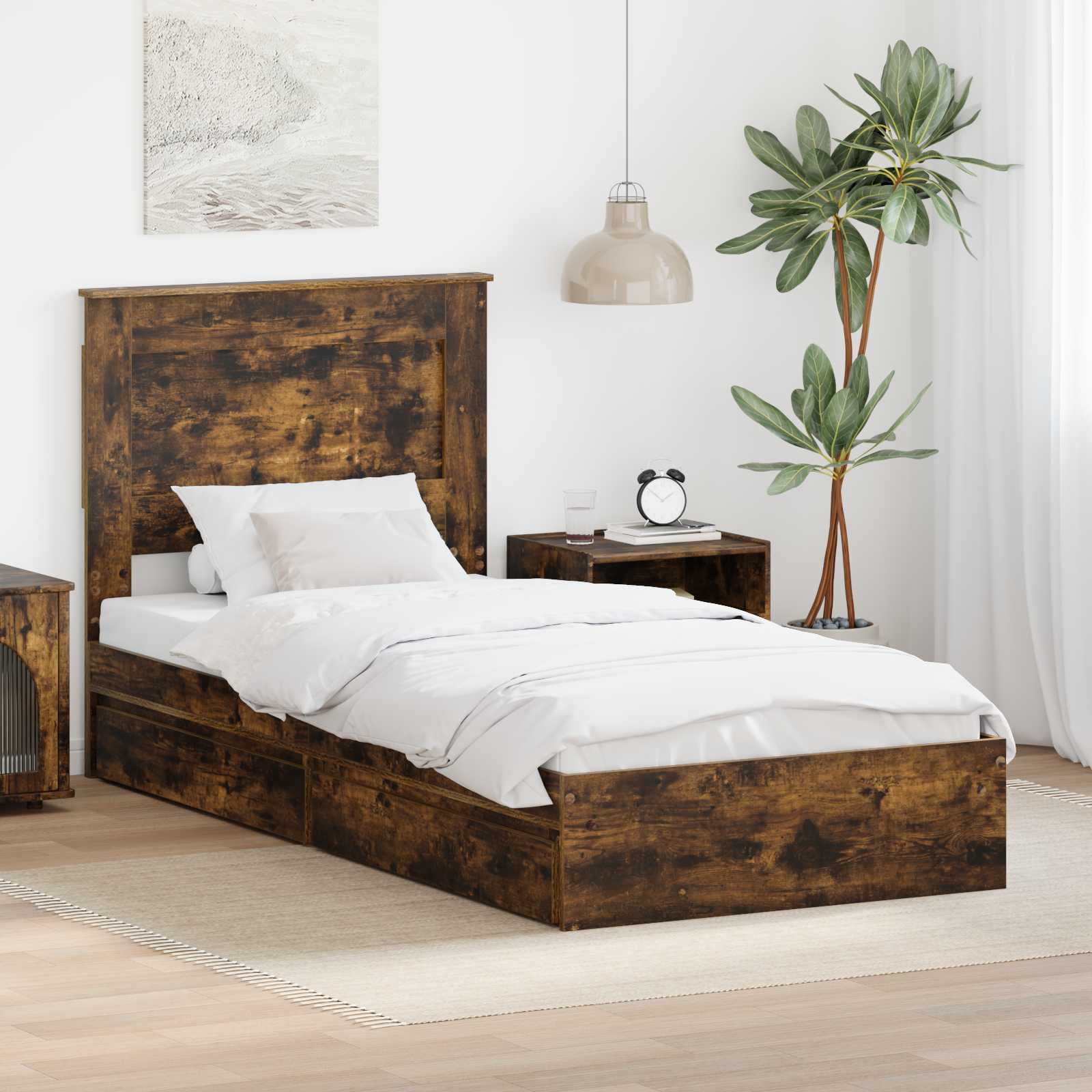 Krevet s od storage s uzglavljem Dimljeni hrast 90 x 200 cm