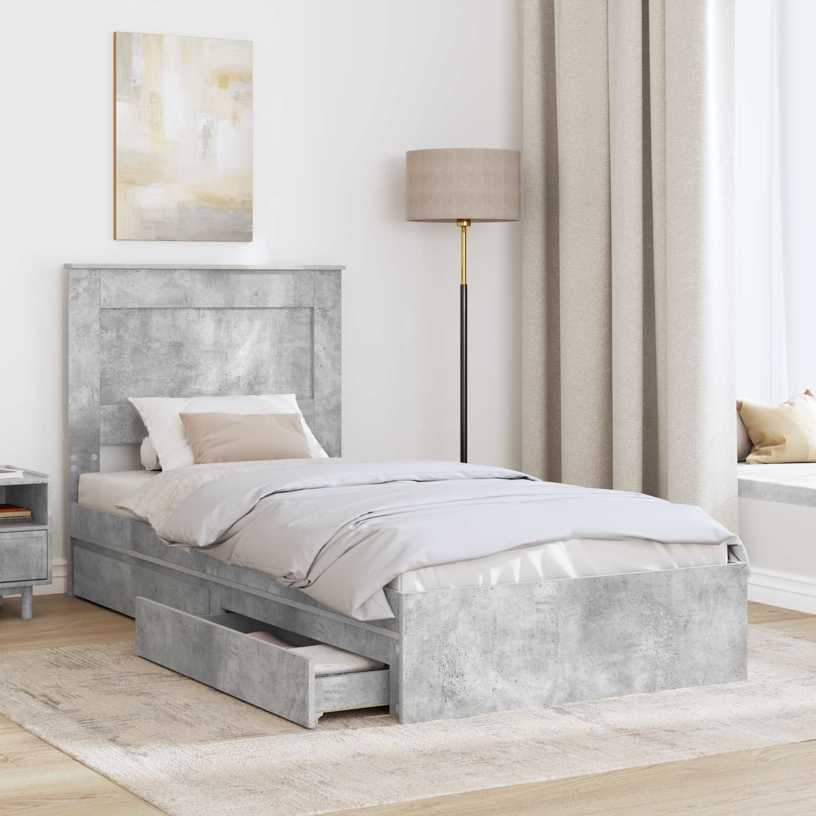 Krevet s od storage Betonski sivi 75 x 190 cm Konstruirano drvo
