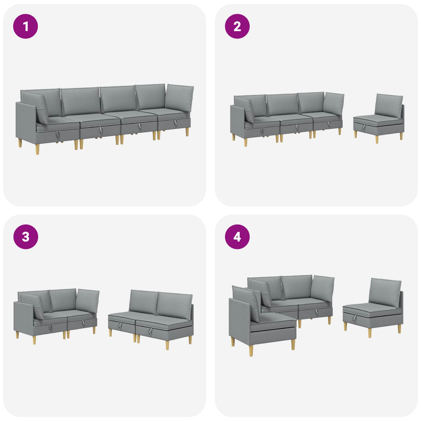 Set namještaja za dnevni boravak 4 pcs Svjetlosiva Tkanina