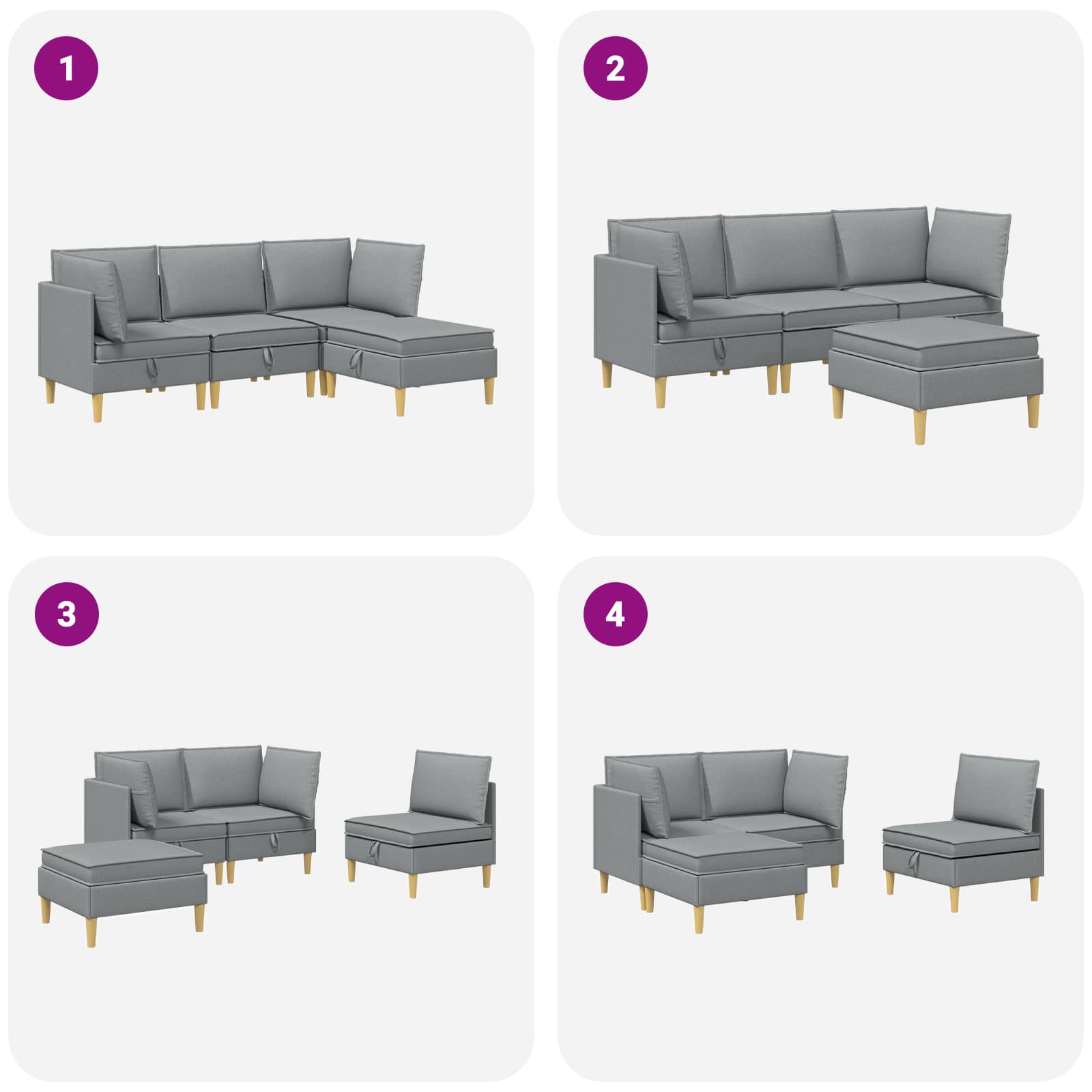 Set namještaja za dnevni boravak 4 pcs Svjetlosiva Tkanina