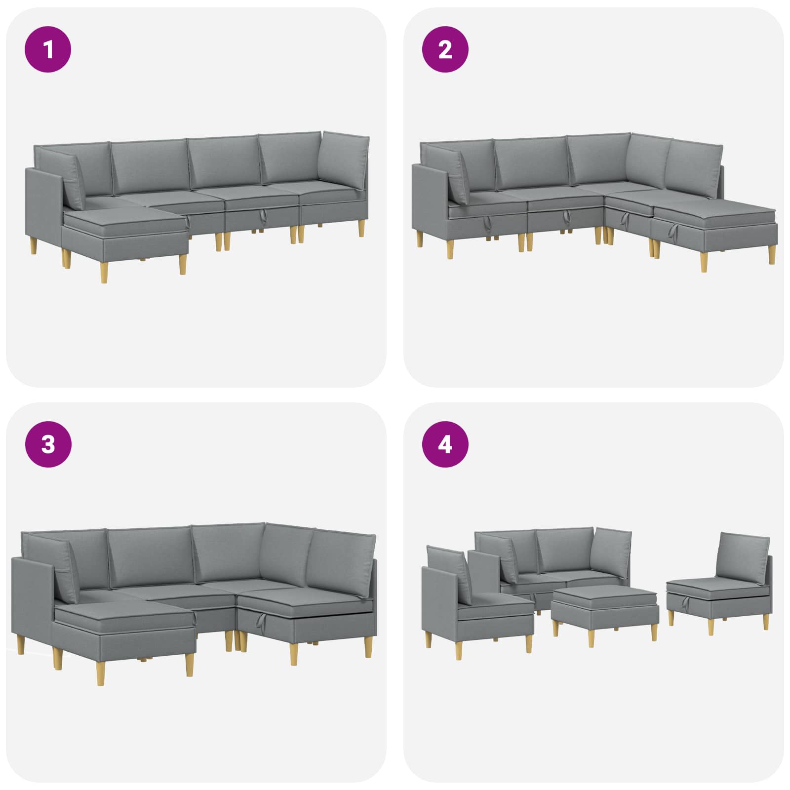 Set namještaja za dnevni boravak 5 pcs Svjetlosiva Tkanina