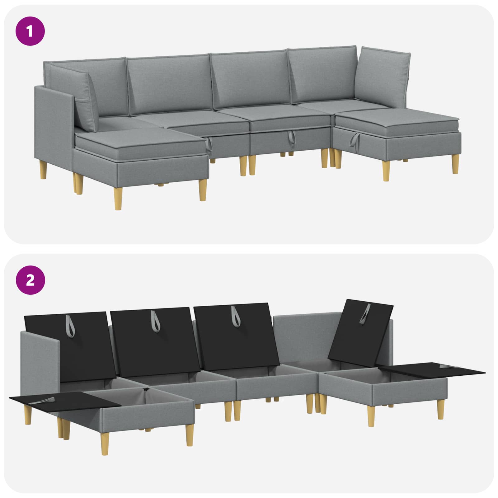 Modularni set sofe sa skladištem 6 pcs Svjetlosiva Tkanina