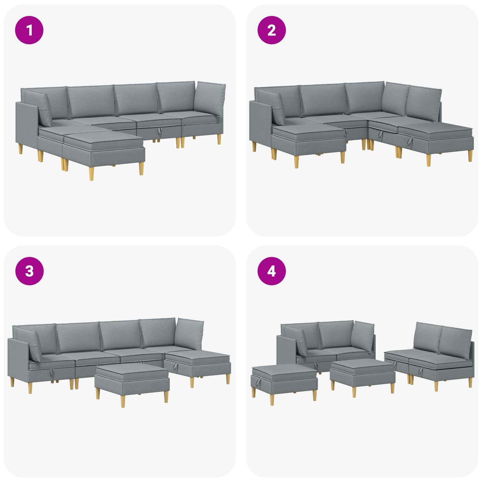 Set namještaja za dnevni boravak 6 pcs Svjetlosiva Tkanina