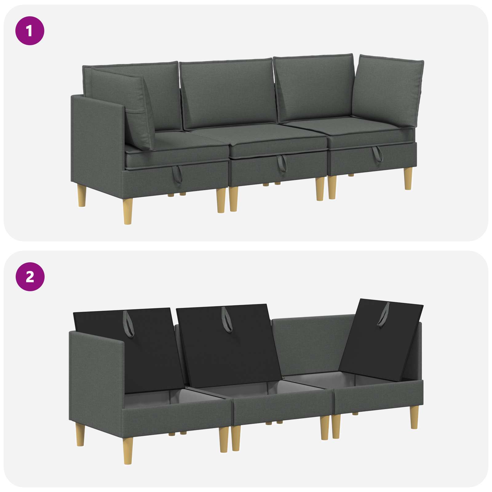Set namještaja za dnevni boravak 3 pcs Tamnosiva Tkanina