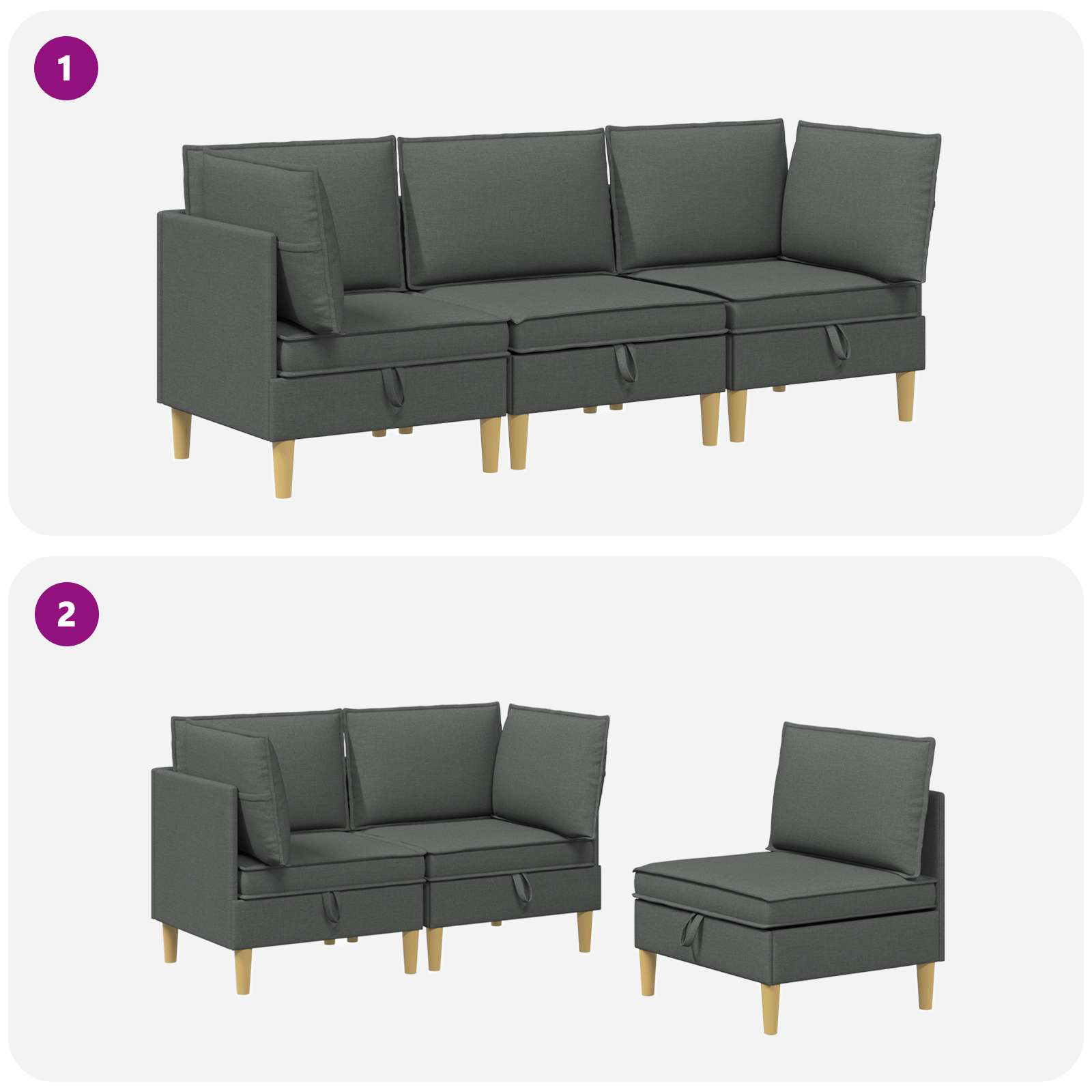 Set namještaja za dnevni boravak 3 pcs Tamnosiva Tkanina