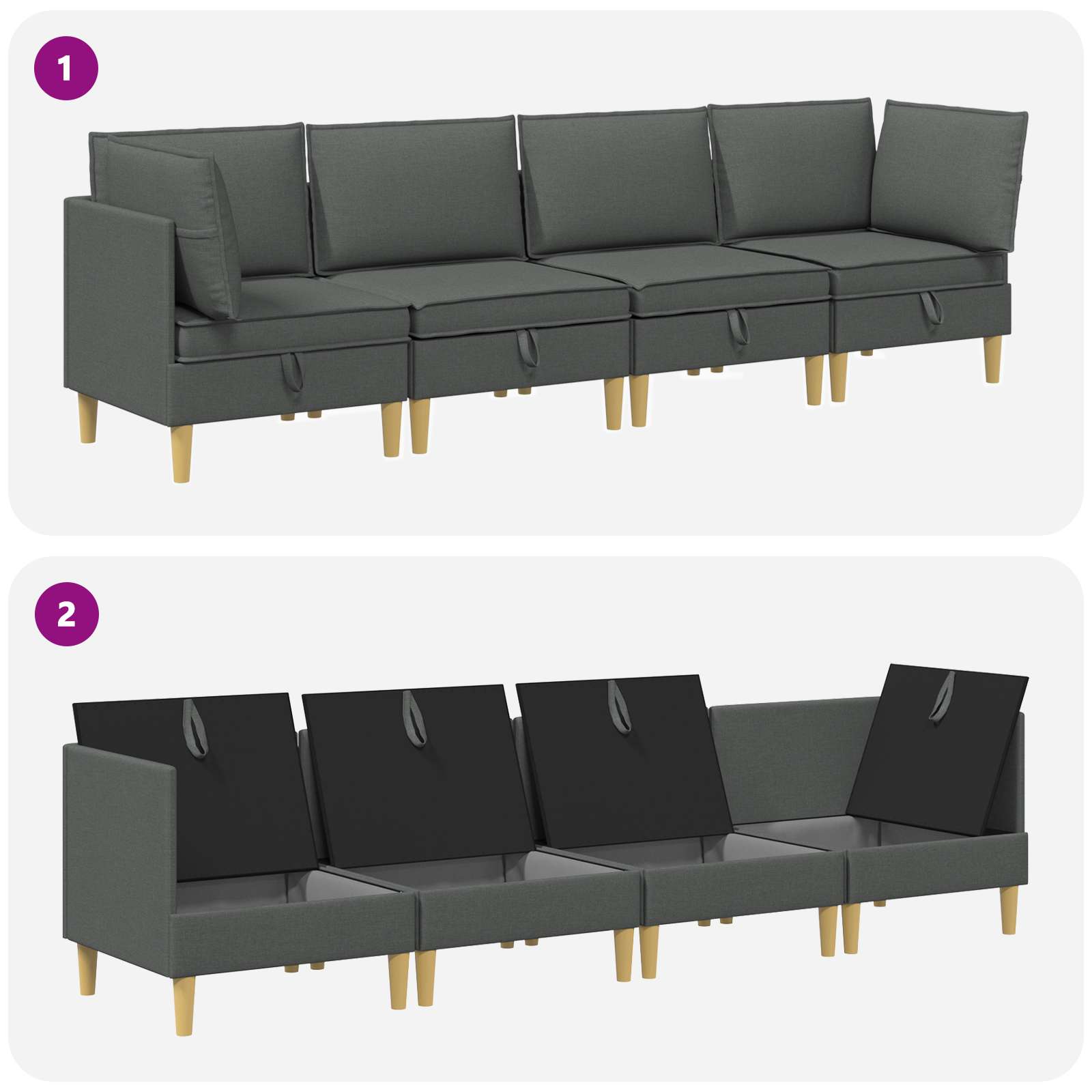 Set namještaja za dnevni boravak 4 pcs Tamnosiva Tkanina