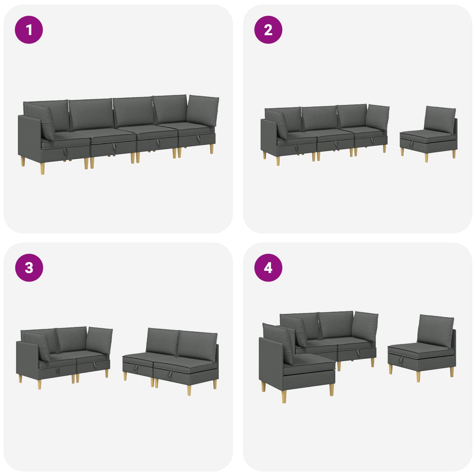 Set namještaja za dnevni boravak 4 pcs Tamnosiva Tkanina