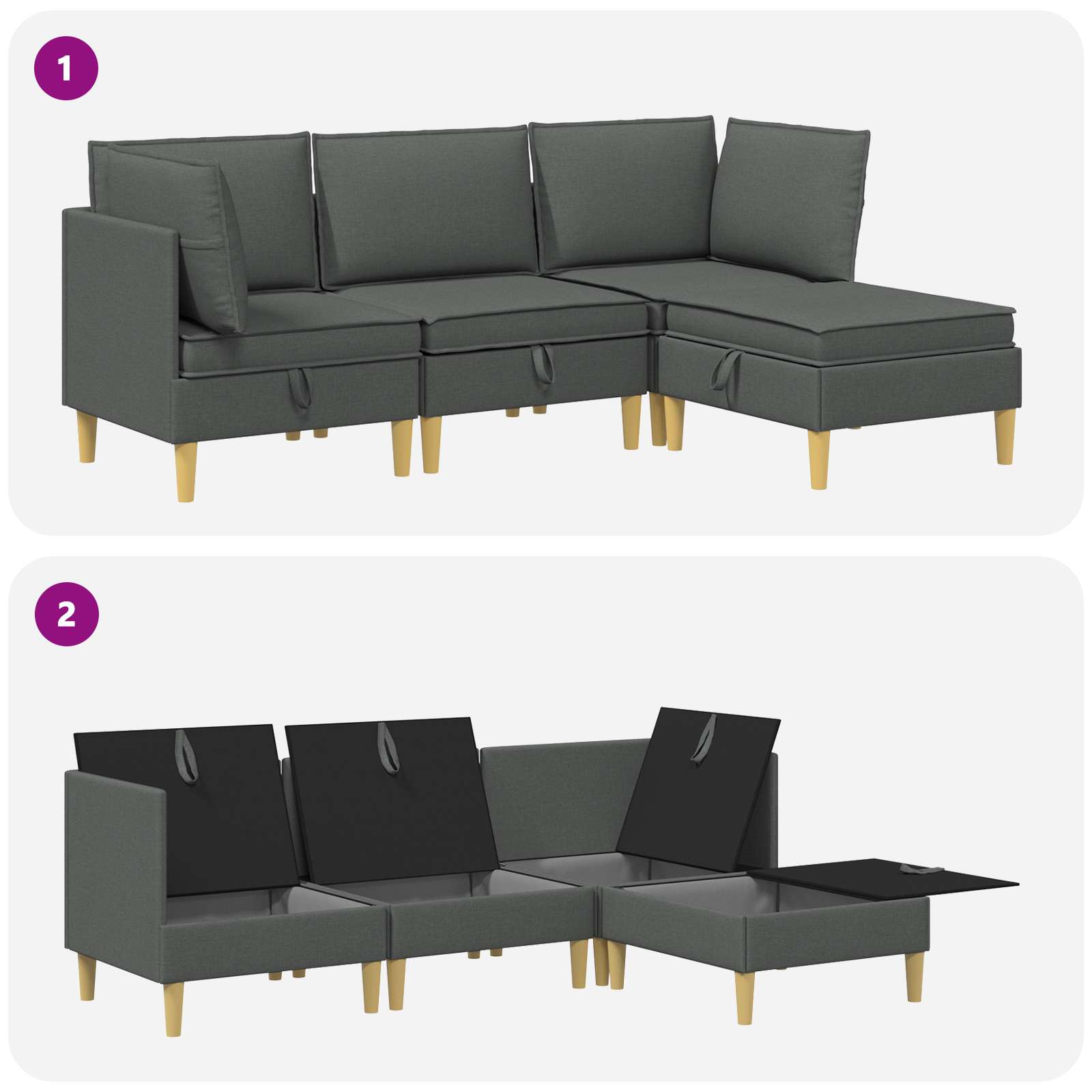 Set namještaja za dnevni boravak 4 pcs Tamnosiva Tkanina