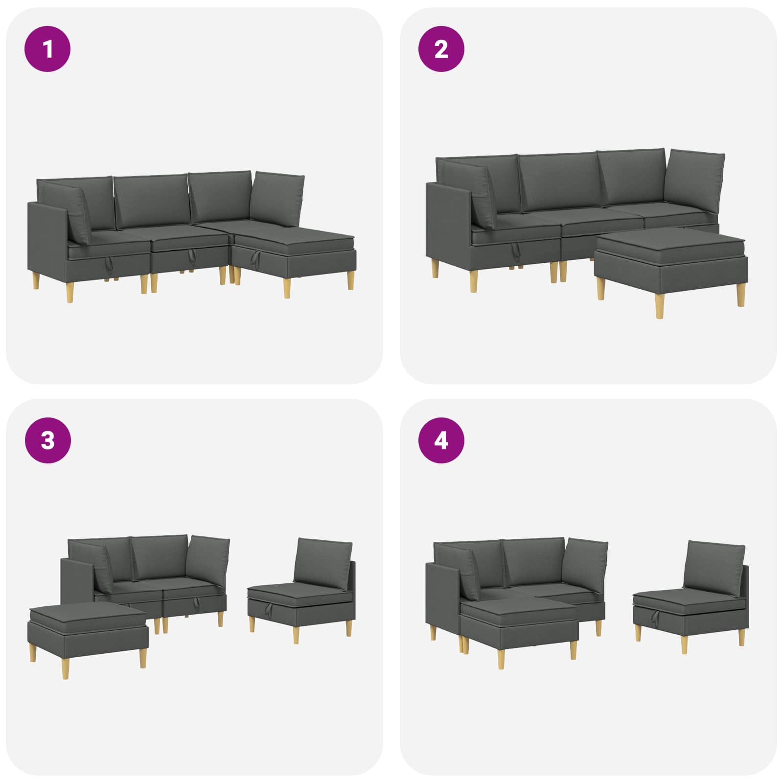 Set namještaja za dnevni boravak 4 pcs Tamnosiva Tkanina