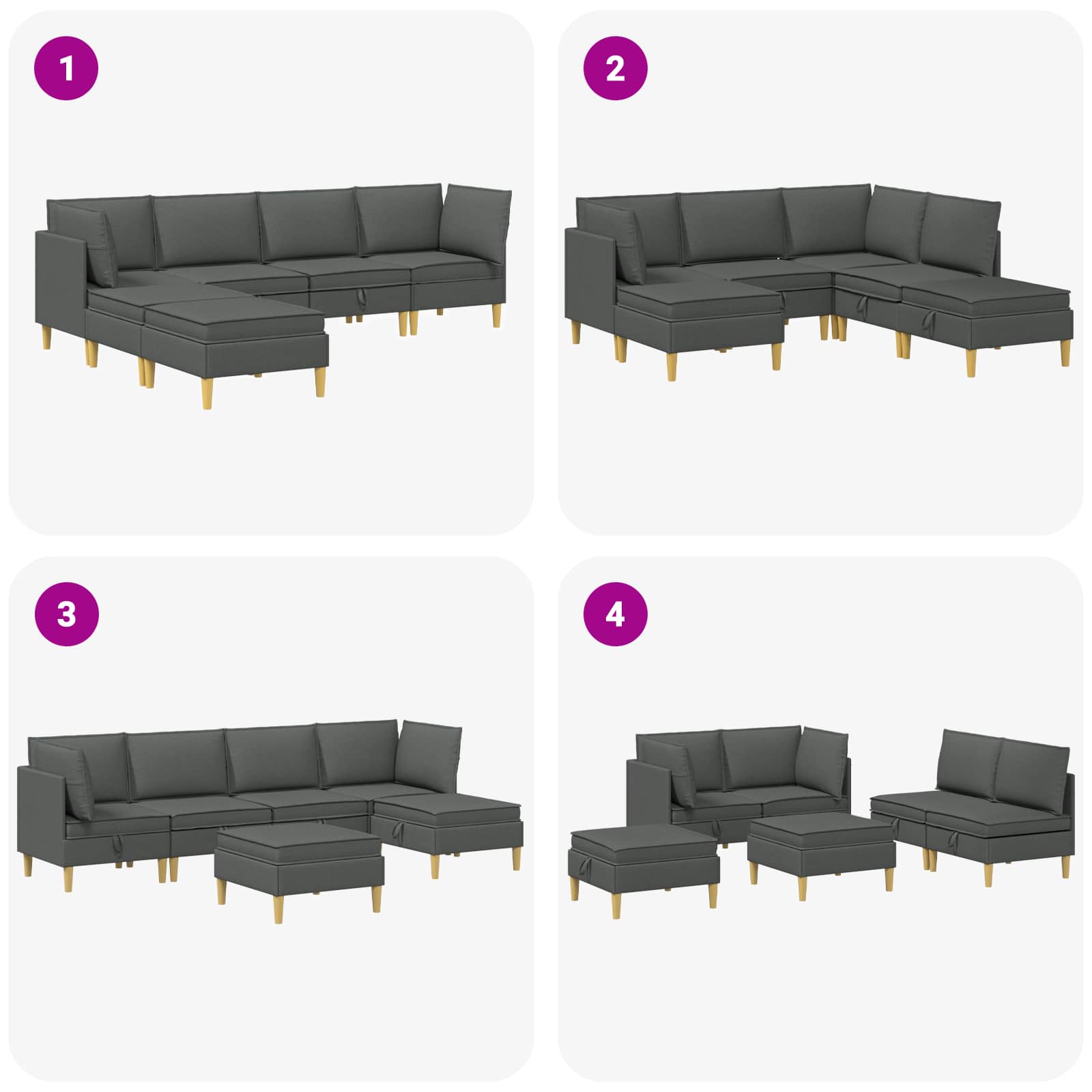 Set namještaja za dnevni boravak 6 pcs Tamnosiva Tkanina