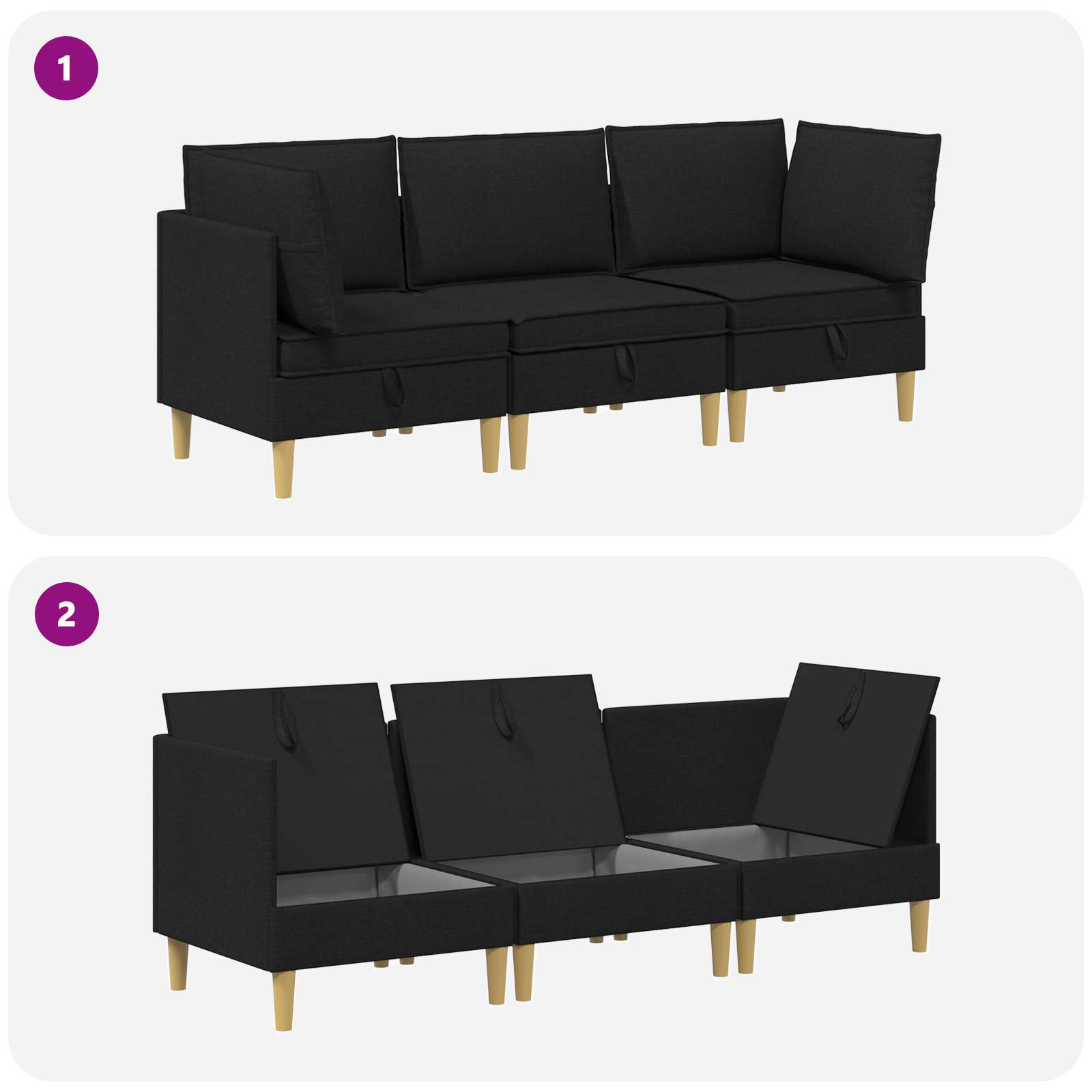 Set namještaja za dnevni boravak s jastukom 3 pcs Crna Tkanina