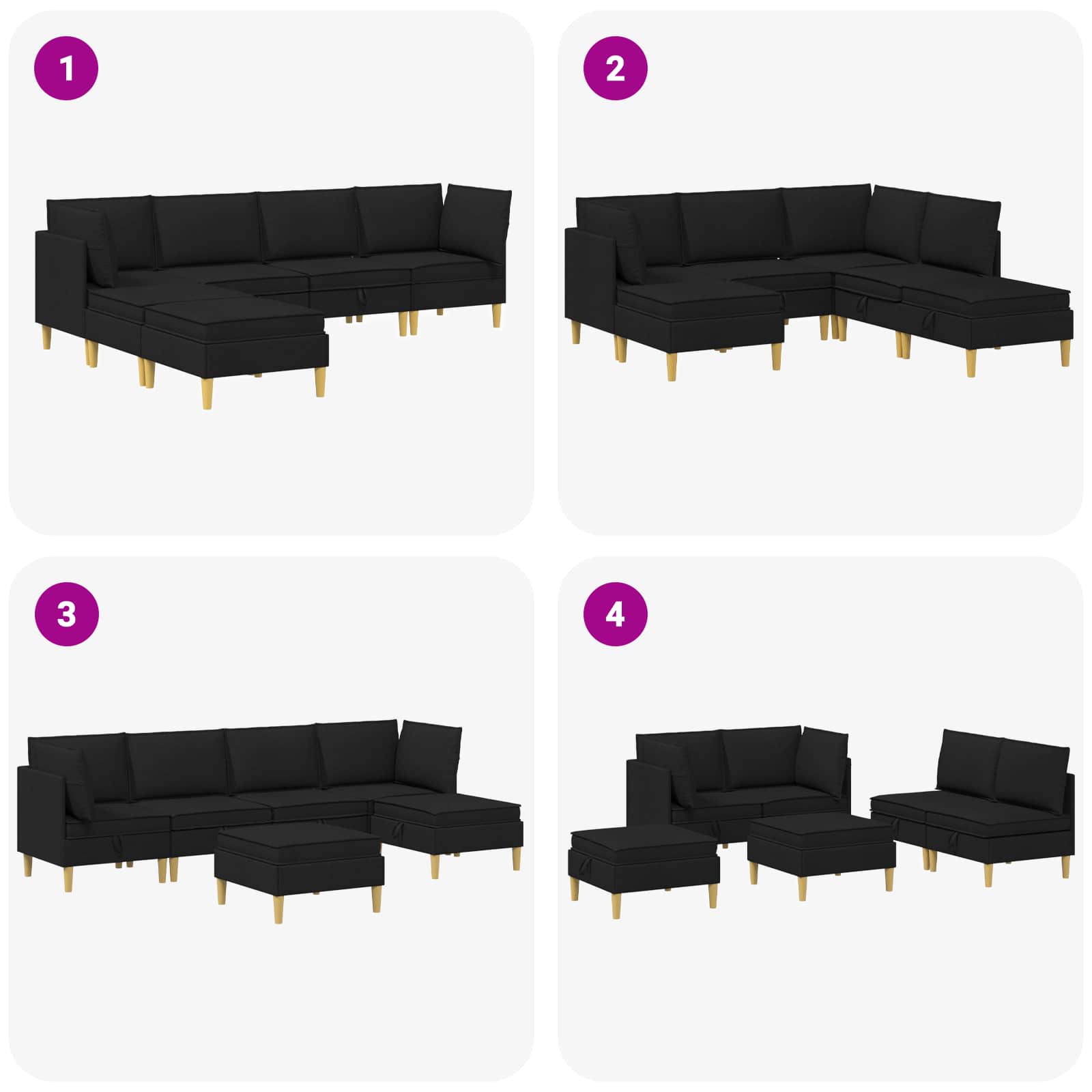 Set namještaja za dnevni boravak s jastukom 6 pcs Crna Tkanina