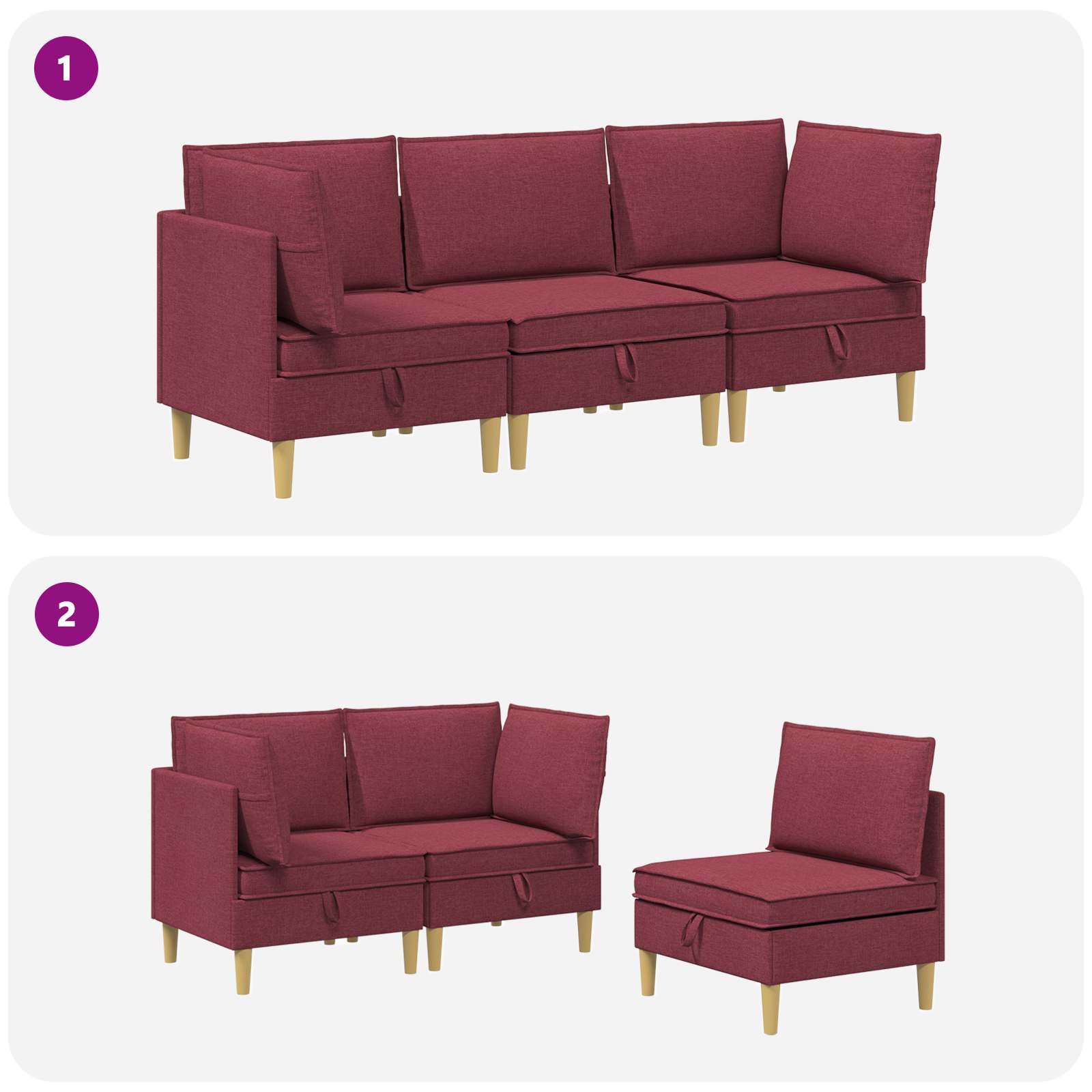 Set namještaja za dnevni boravak 3 pcs Vinska crvena Tkanina