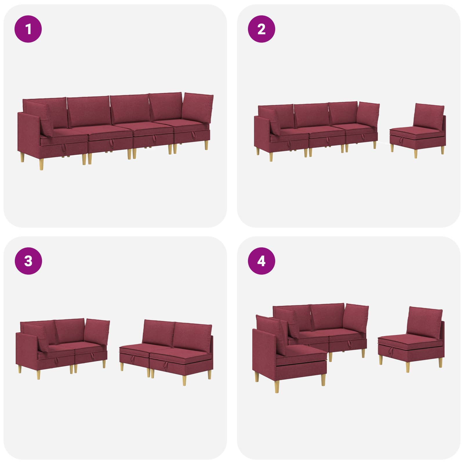 Set namještaja za dnevni boravak 4 pcs Vinska crvena Tkanina