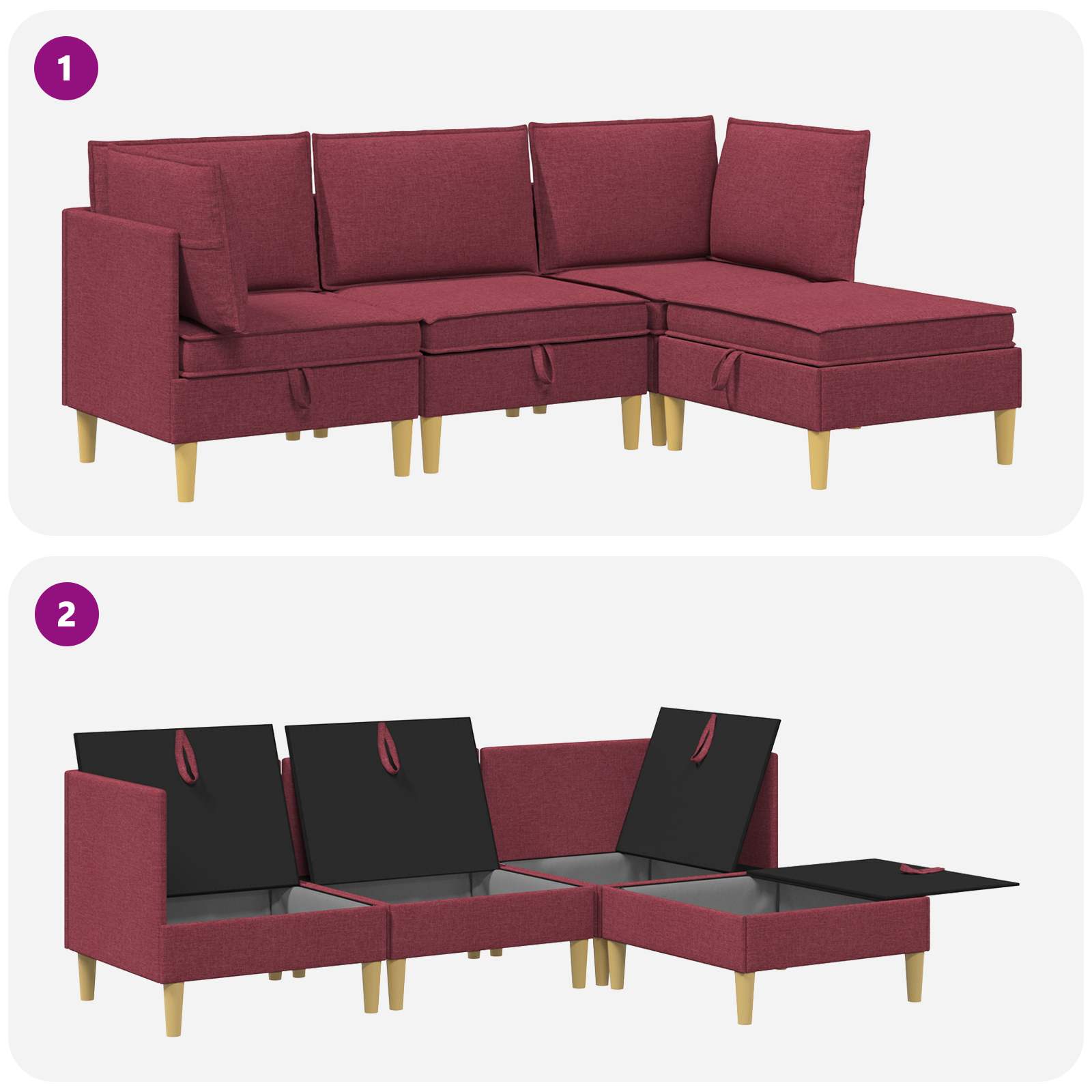 Set namještaja za dnevni boravak 4 pcs Vinska crvena Tkanina