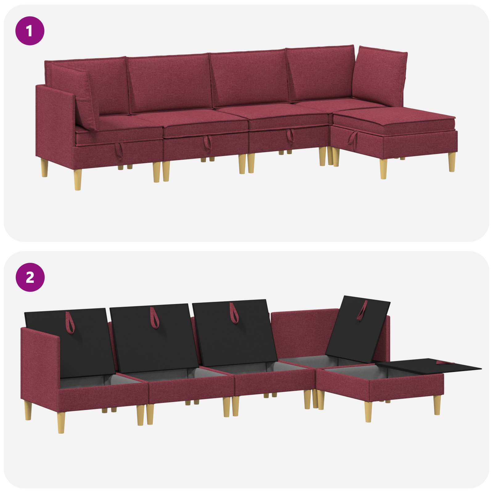 Set namještaja za dnevni boravak 5 pcs Vinska crvena Tkanina