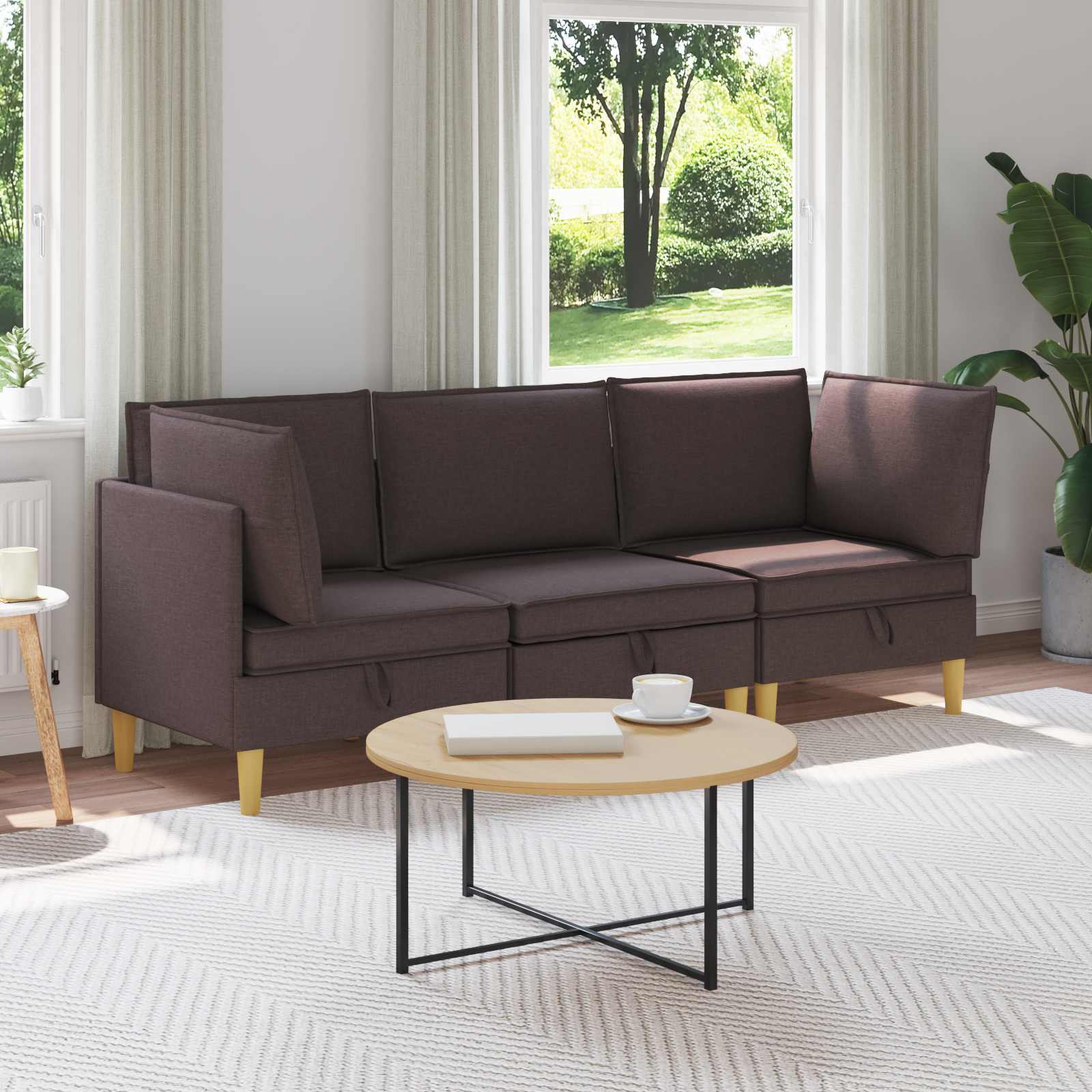 Set namještaja za dnevni boravak 3 pcs Tamno smeđa Tkanina