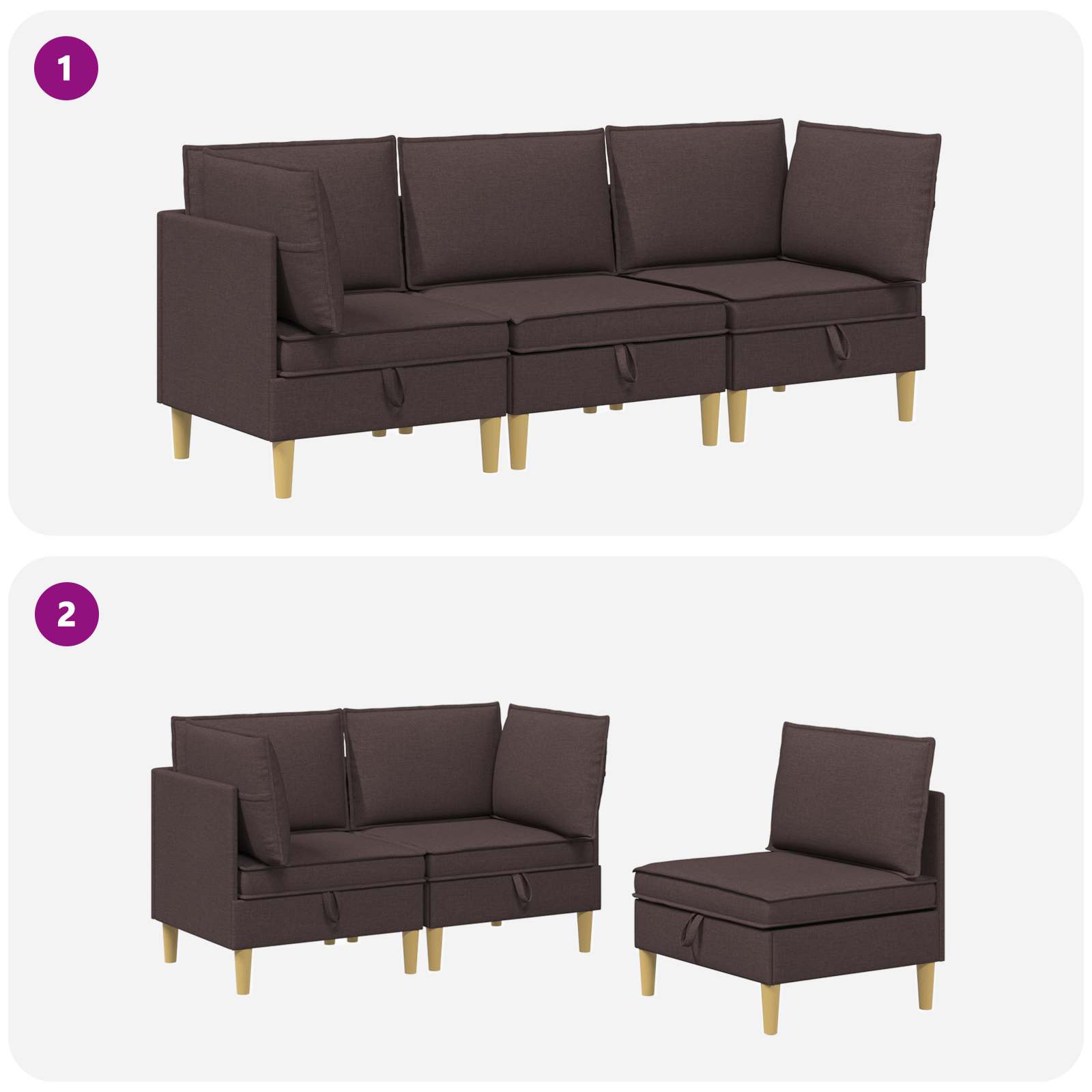 Set namještaja za dnevni boravak 3 pcs Tamno smeđa Tkanina