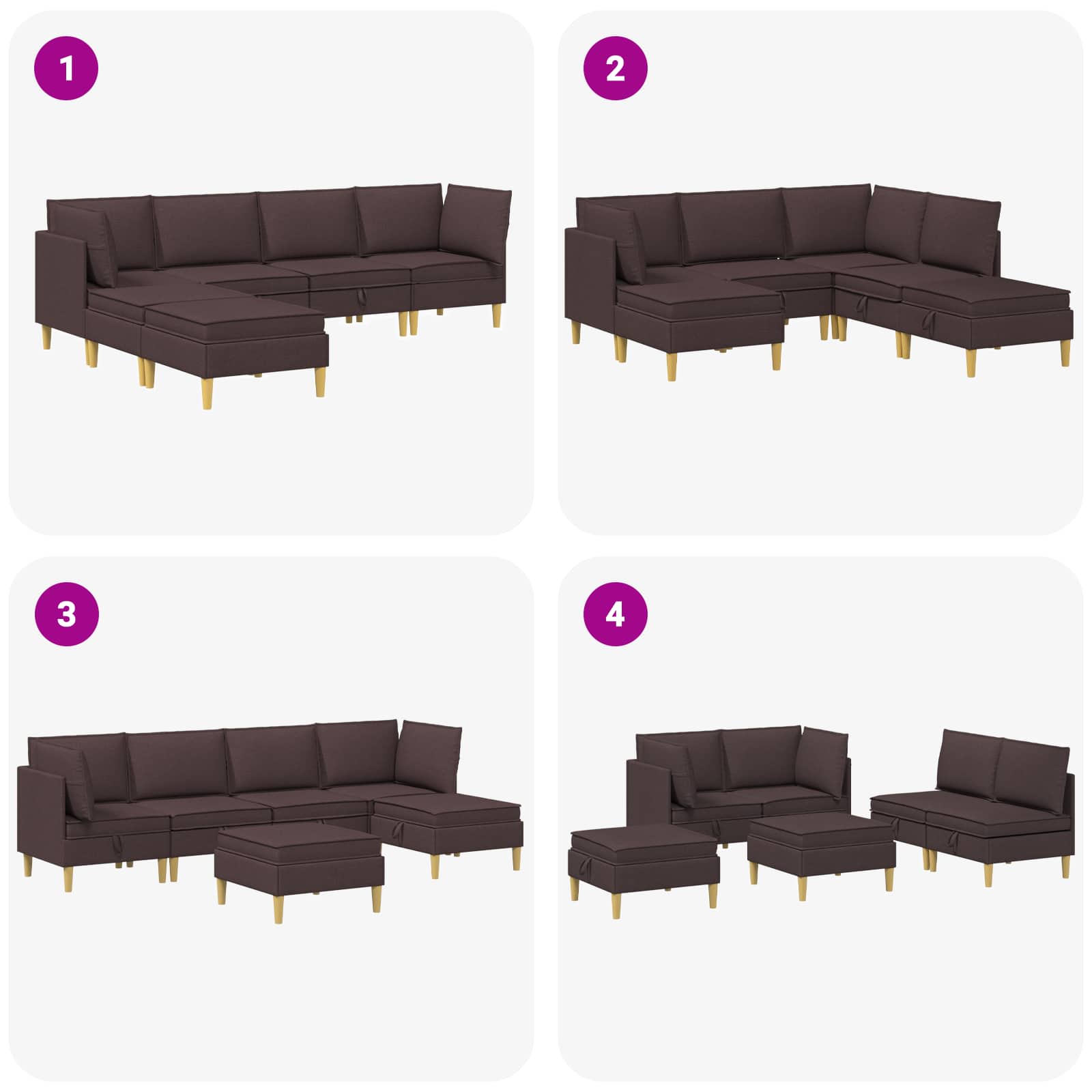 Set namještaja za dnevni boravak 6 pcs Tamno smeđa Tkanina