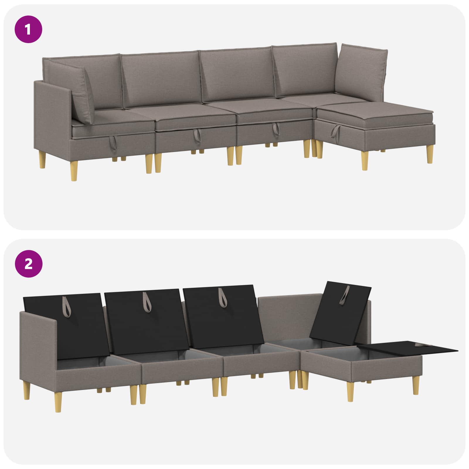 Set namještaja za dnevni boravak 5 pcs Sivosmeđa Tkanina