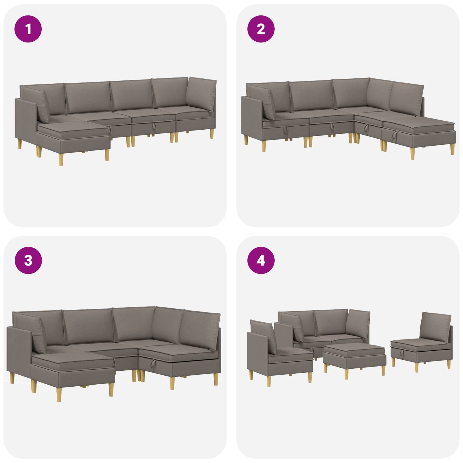 Set namještaja za dnevni boravak 5 pcs Sivosmeđa Tkanina