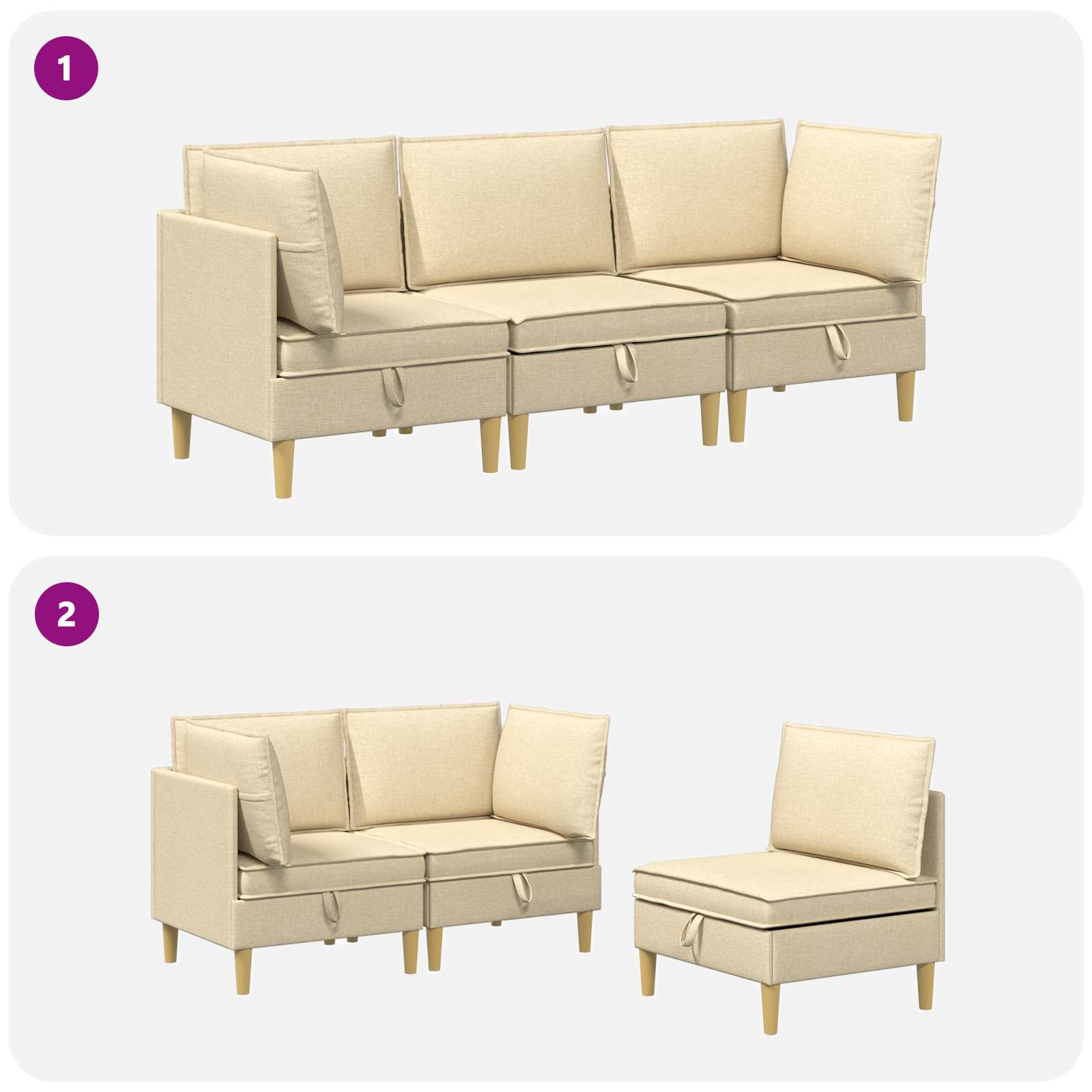 Set namještaja za dnevni boravak s jastukom 3 pcs Krem Tkanina