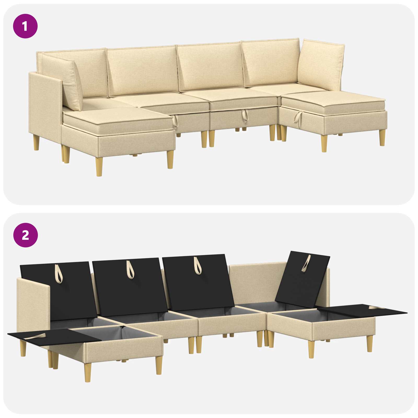 Set namještaja za dnevni boravak s jastukom 6 pcs Krem Tkanina