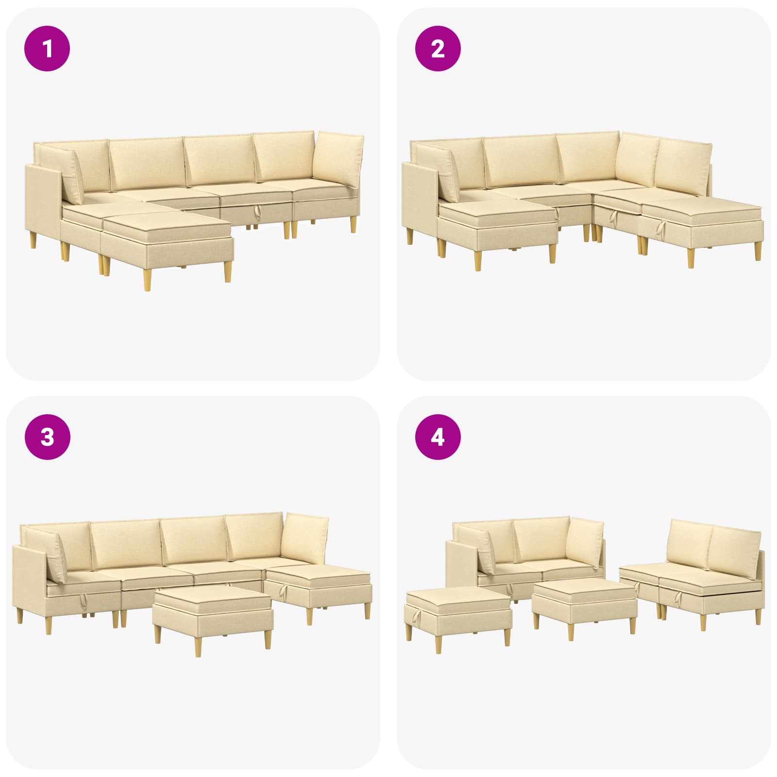 Set namještaja za dnevni boravak s jastukom 6 pcs Krem Tkanina