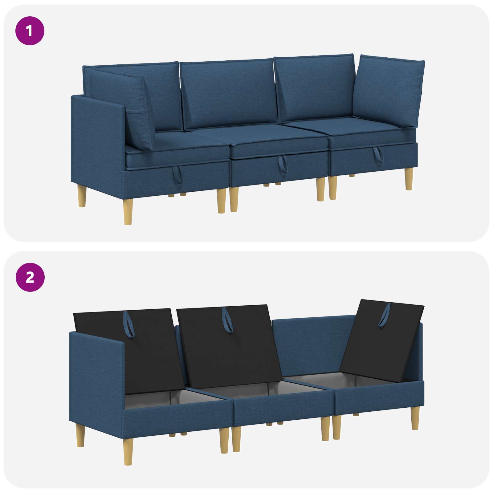 Set namještaja za dnevni boravak s jastukom 3 pcs Plava Tkanina