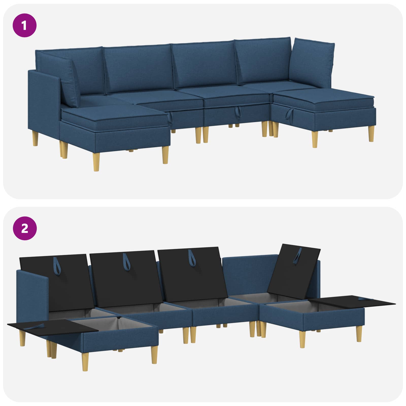 Set namještaja za dnevni boravak s jastukom 6 pcs Plava Tkanina