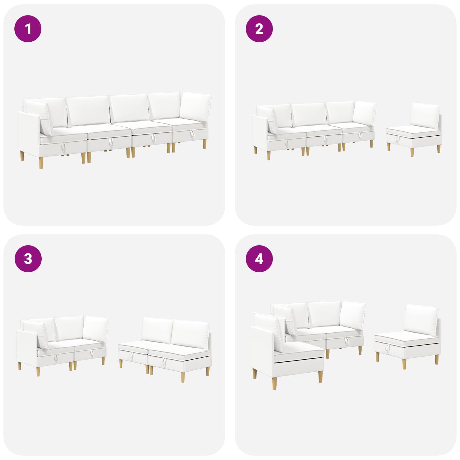 Set namještaja za dnevni boravak 4 pcs Bijela Tkanina