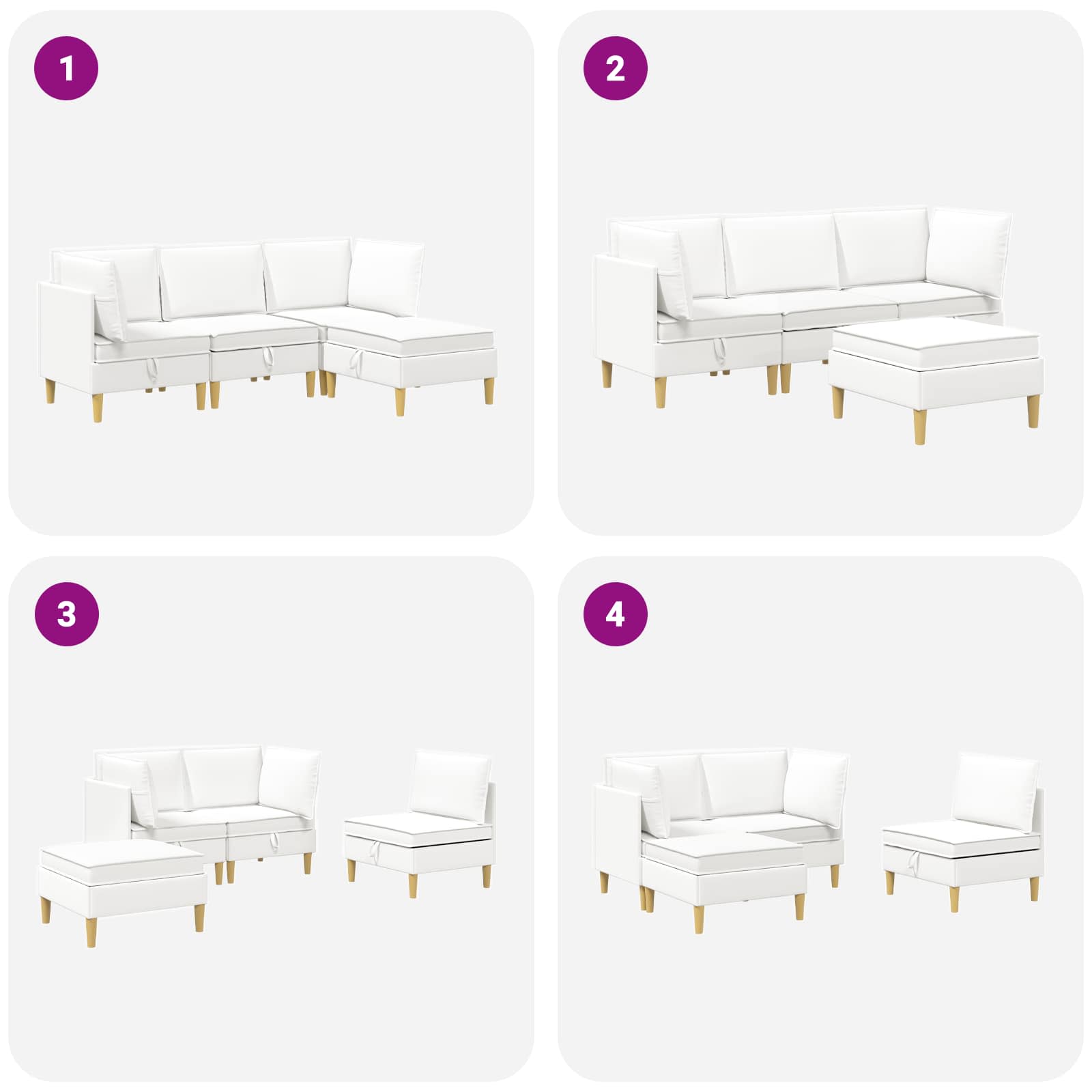 Set namještaja za dnevni boravak 4 pcs Bijela Tkanina