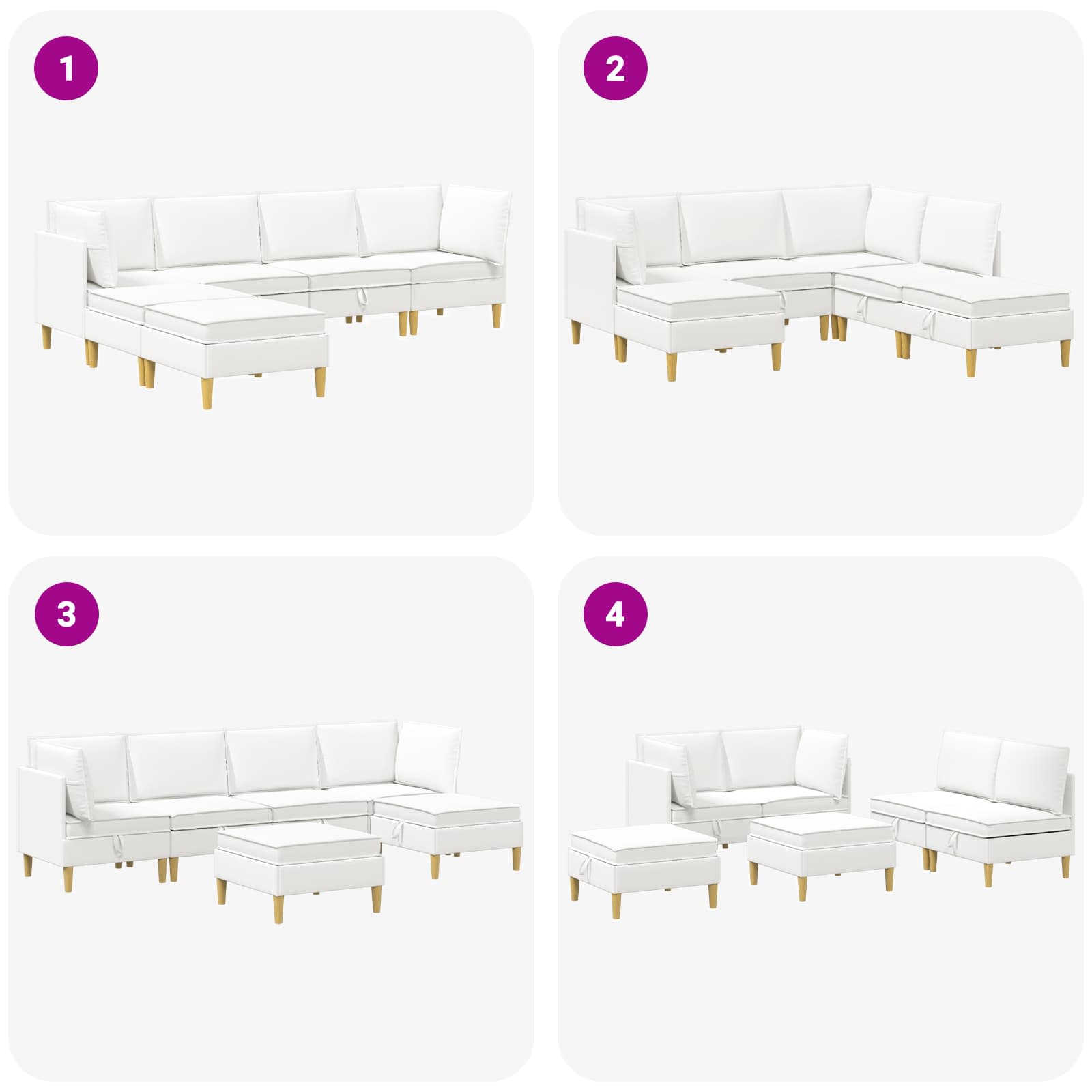 Set namještaja za dnevni boravak 6 pcs Bijela Tkanina