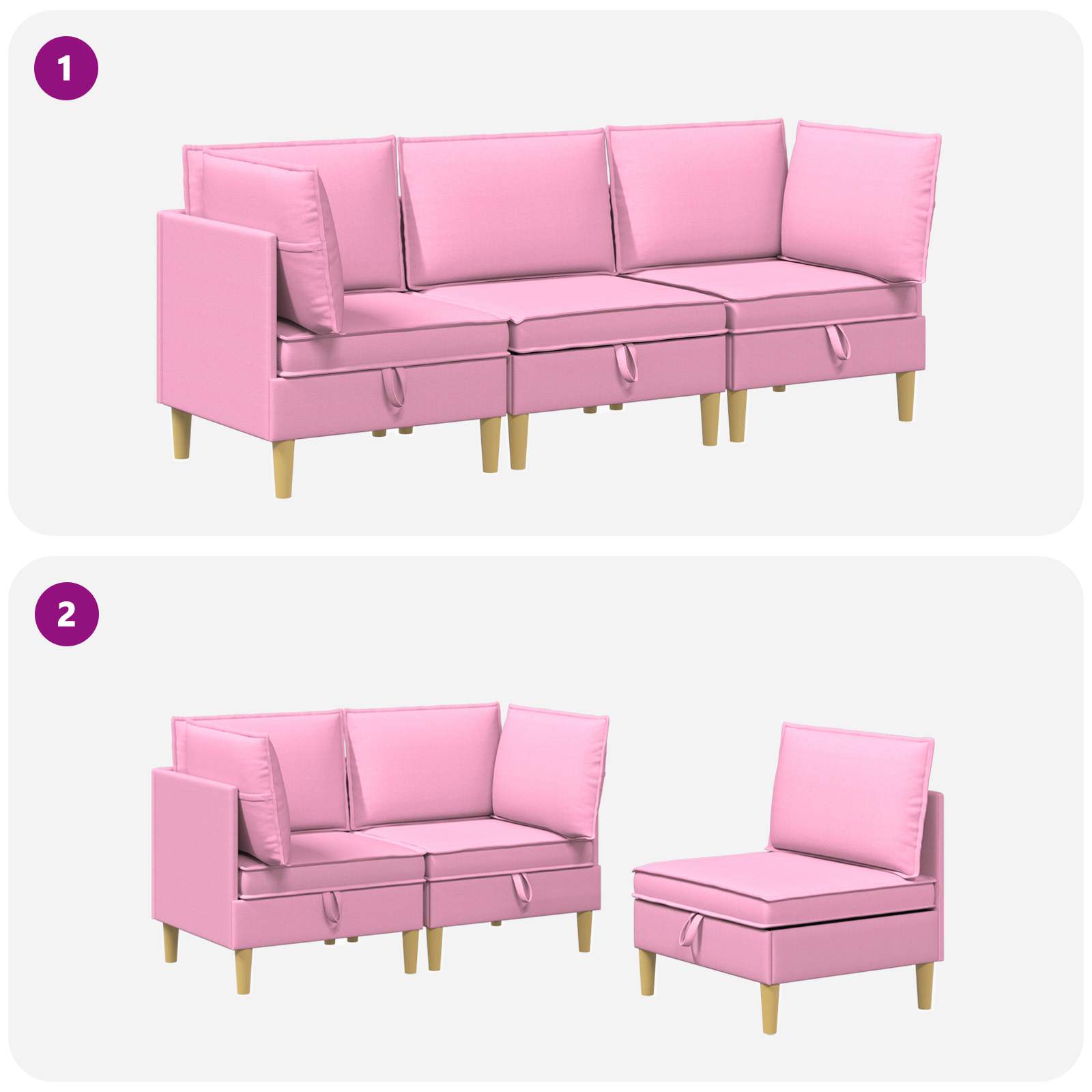 Set namještaja za dnevni boravak 3 pcs Ružičasta Tkanina