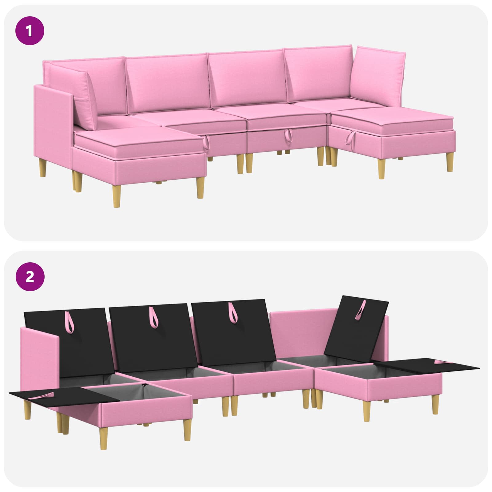 Set namještaja za dnevni boravak 6 pcs Ružičasta Tkanina