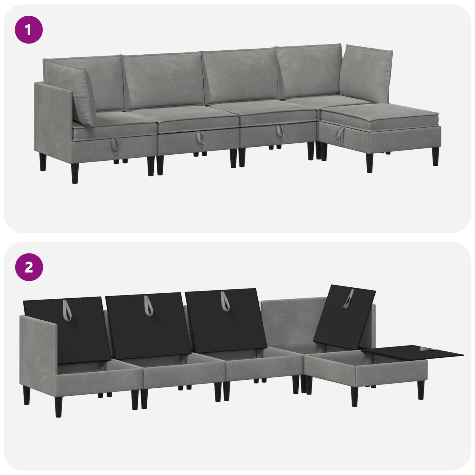 Set namještaja za dnevni boravak 5 pcs Svjetlosiva Baršun