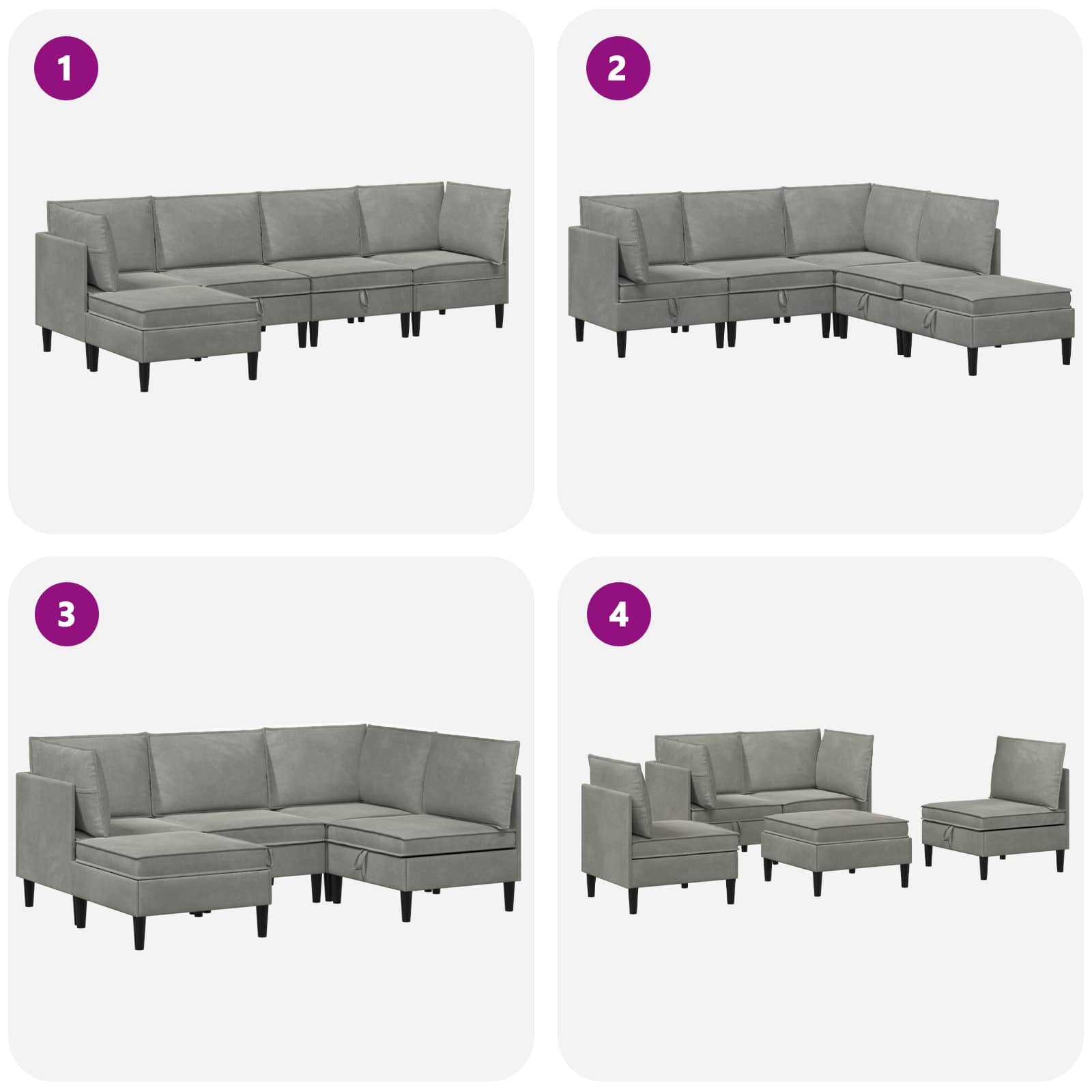 Set namještaja za dnevni boravak 5 pcs Svjetlosiva Baršun