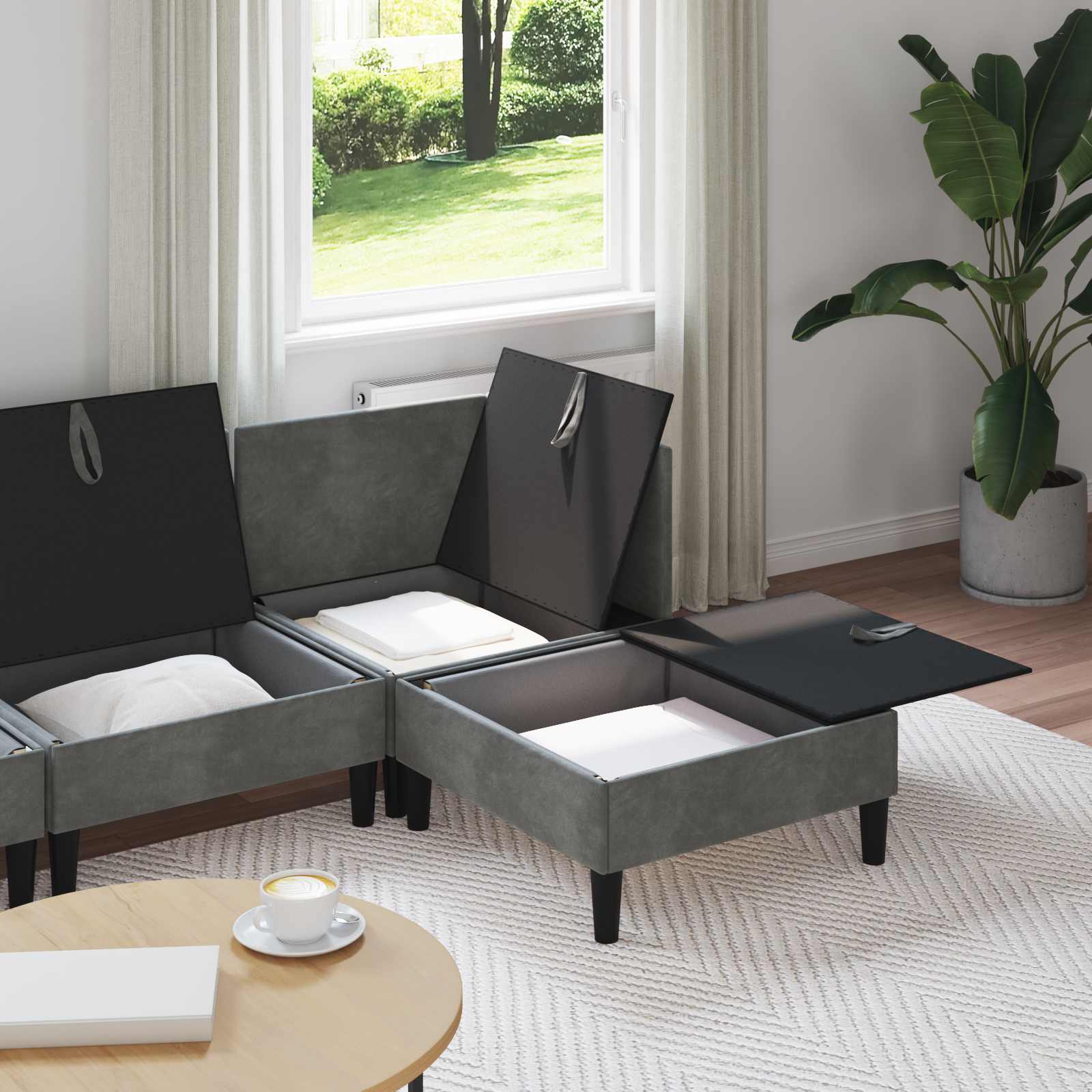 Set namještaja za dnevni boravak 4 pcs Tamnosiva Baršun