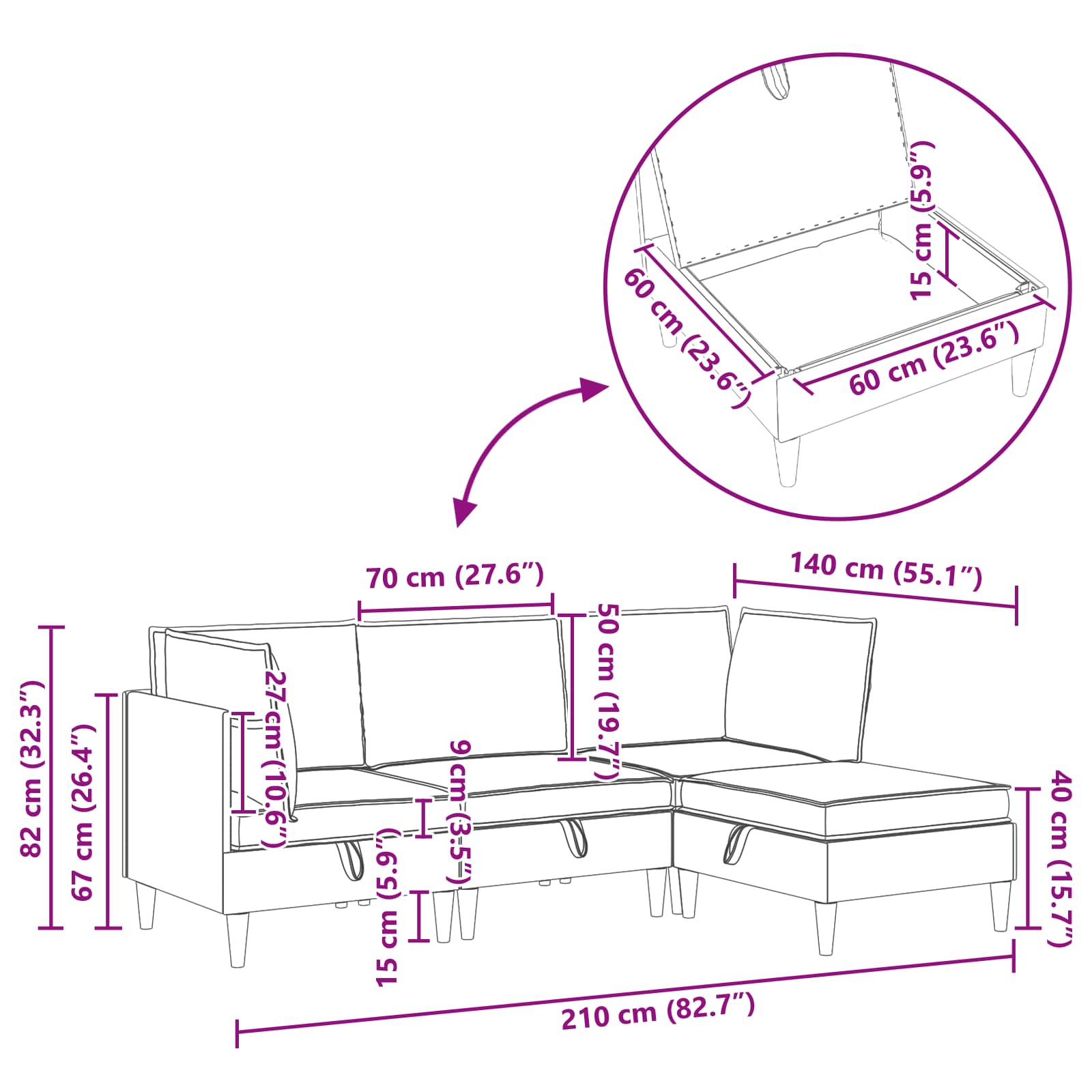 Set namještaja za dnevni boravak 4 pcs Tamnozelena Baršun