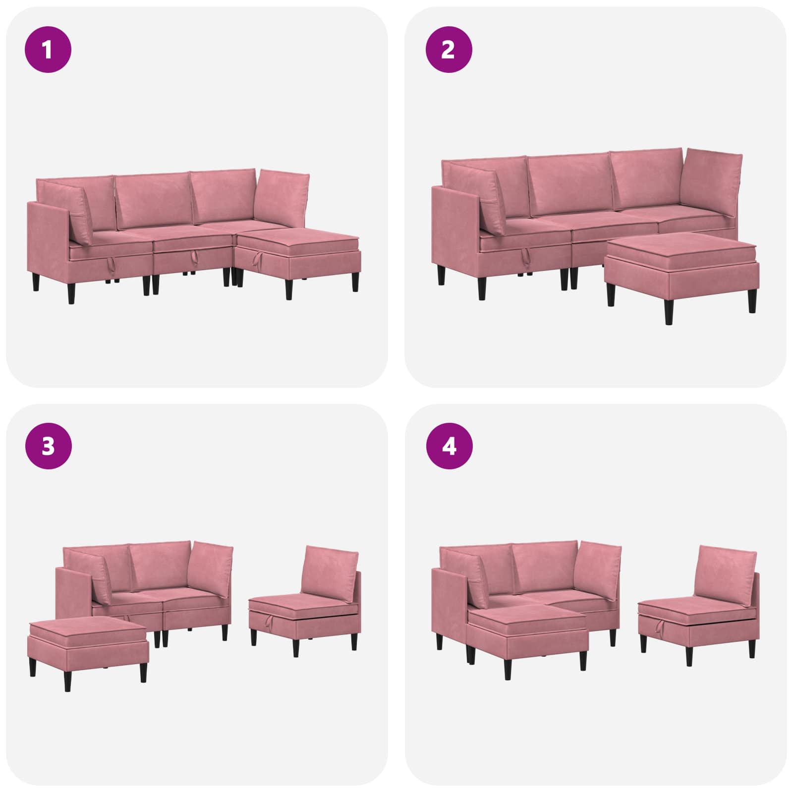Set namještaja za dnevni boravak 4 pcs Ružičasta Baršun