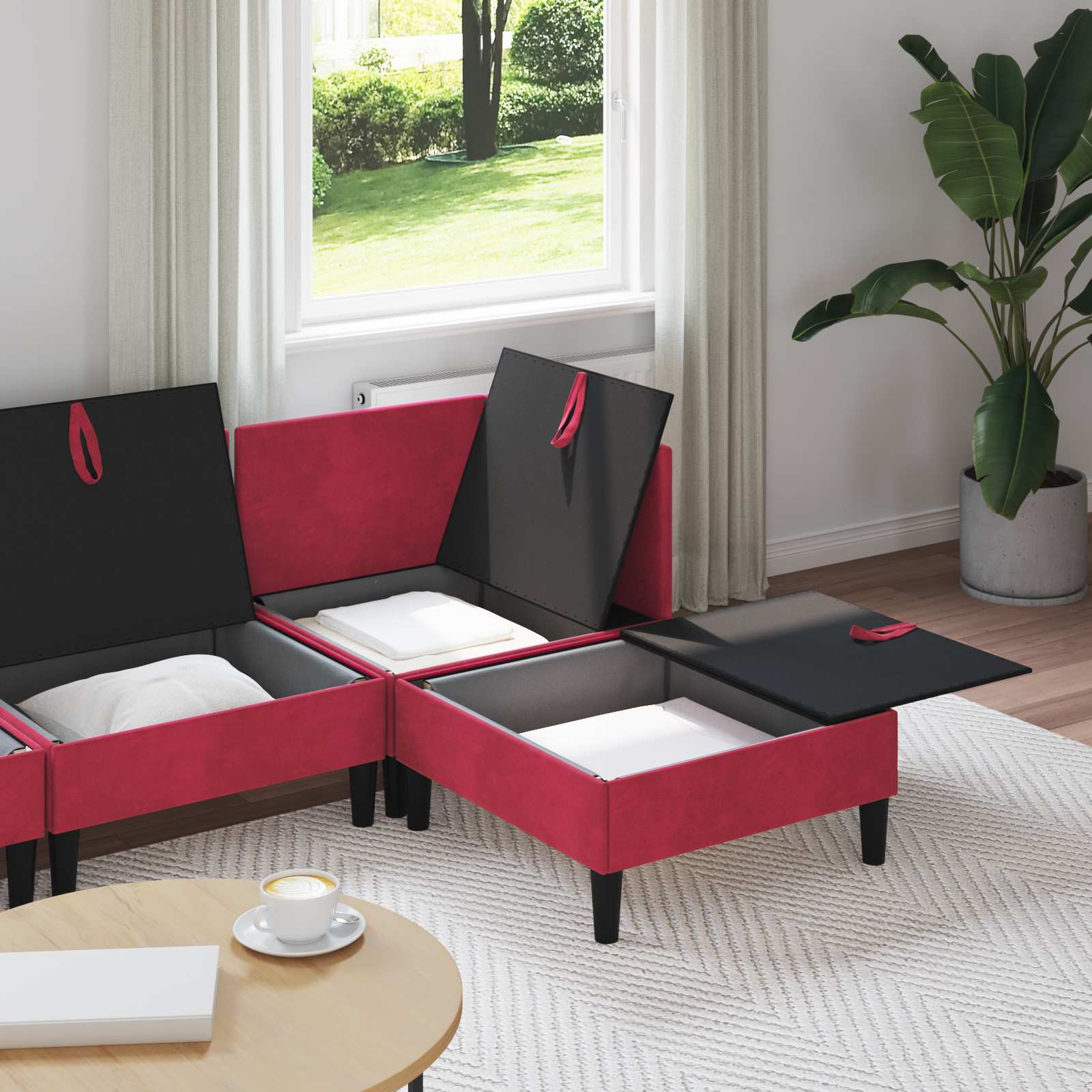 Set namještaja za dnevni boravak 4 pcs Vinska crvena Baršun
