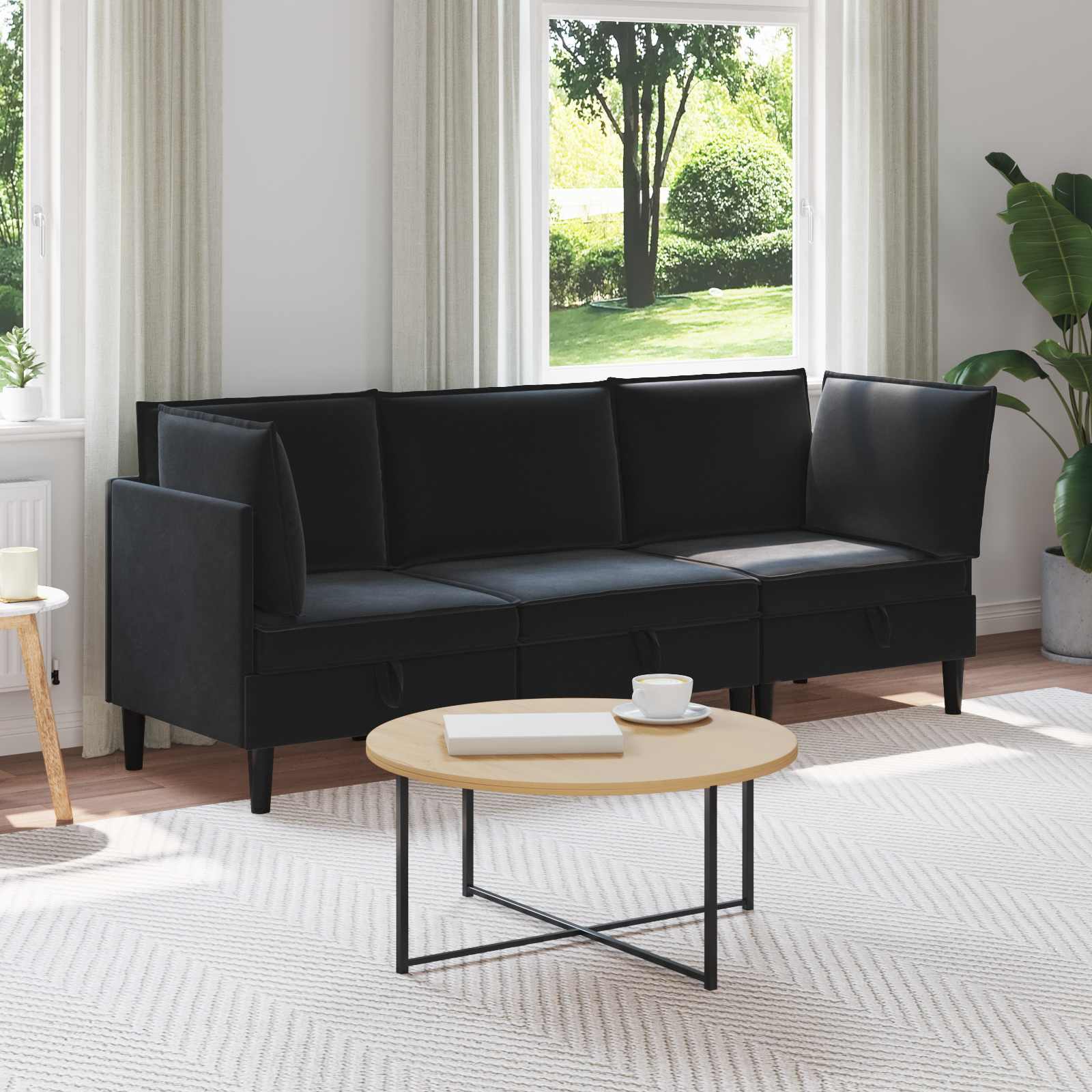 Set namještaja za dnevni boravak s jastukom 3 pcs Crna Baršun