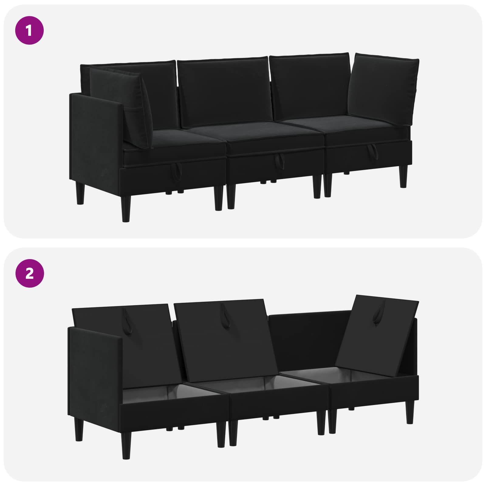 Set namještaja za dnevni boravak s jastukom 3 pcs Crna Baršun