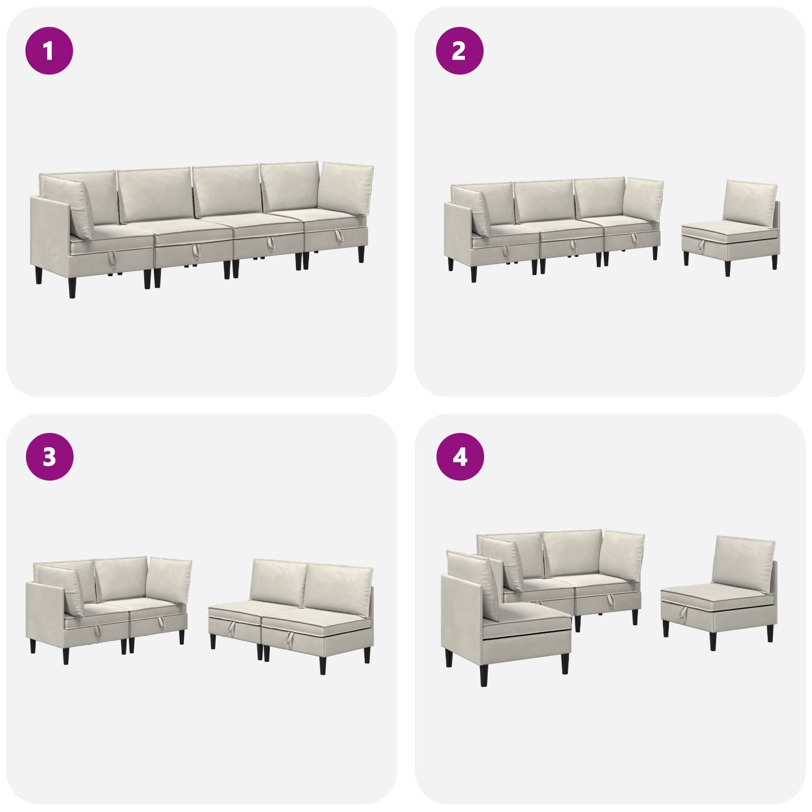 Set namještaja za dnevni boravak s jastukom 4 pcs Krem Baršun