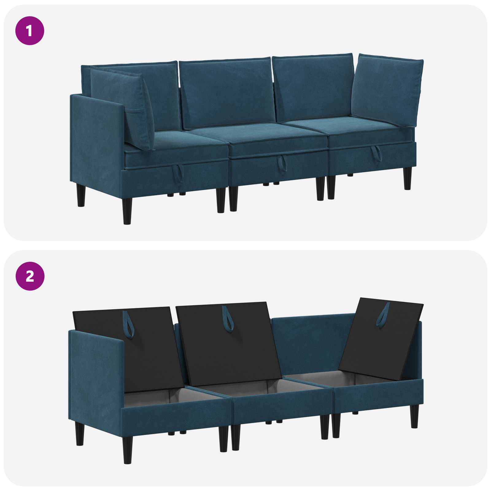 Set namještaja za dnevni boravak s jastukom 3 pcs Plava Baršun